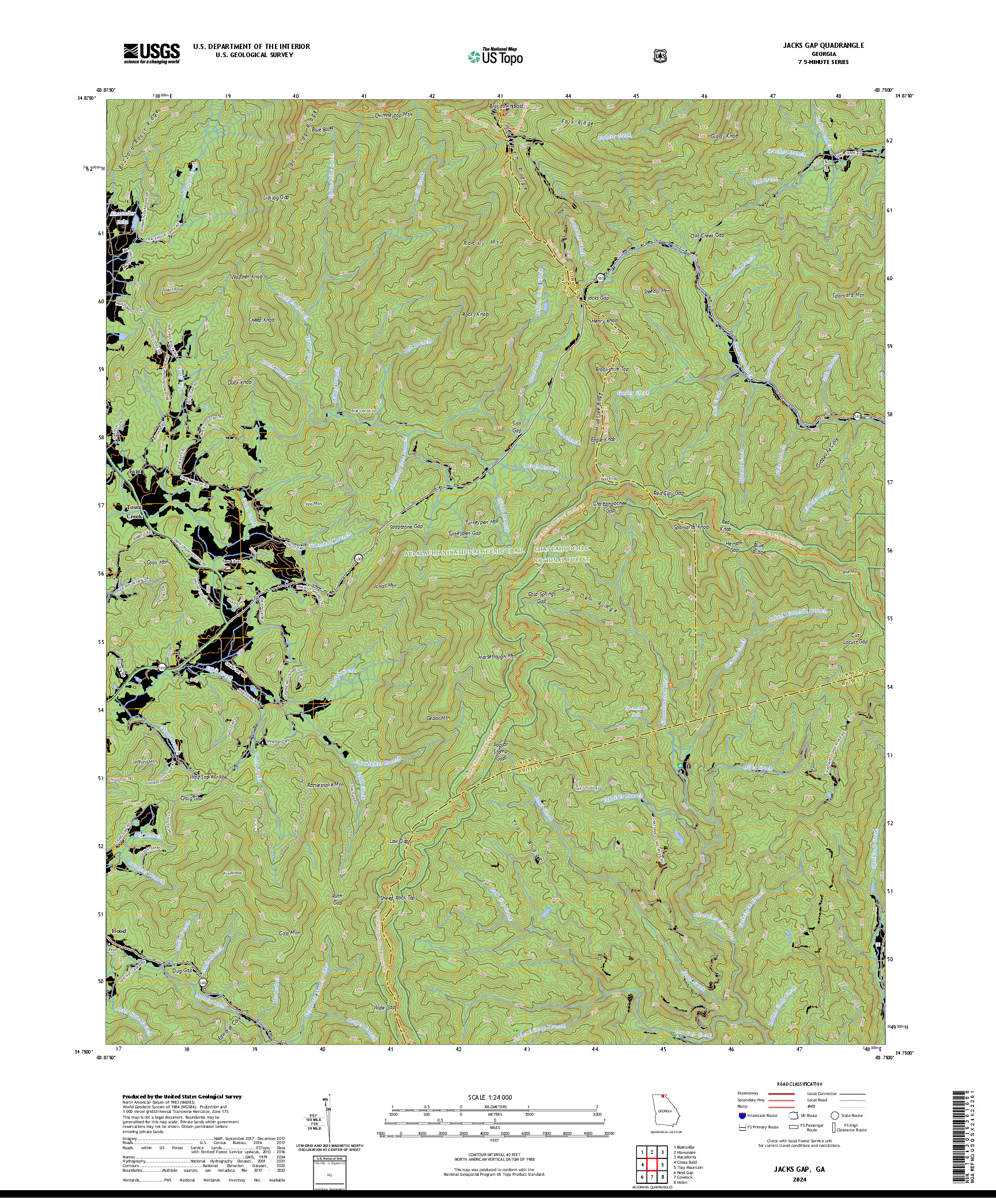 US TOPO 7.5-MINUTE MAP FOR JACKS GAP, GA