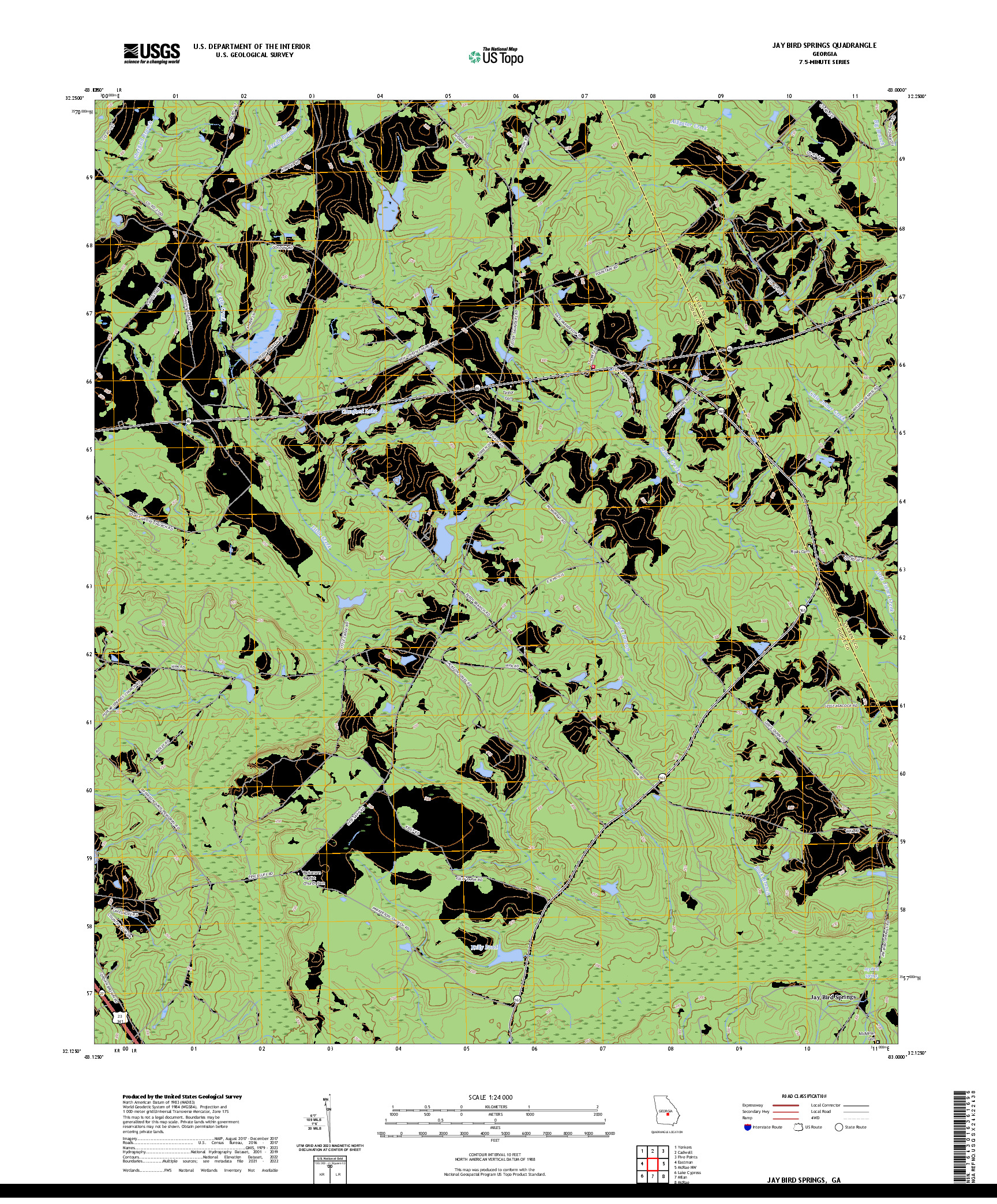 US TOPO 7.5-MINUTE MAP FOR JAY BIRD SPRINGS, GA