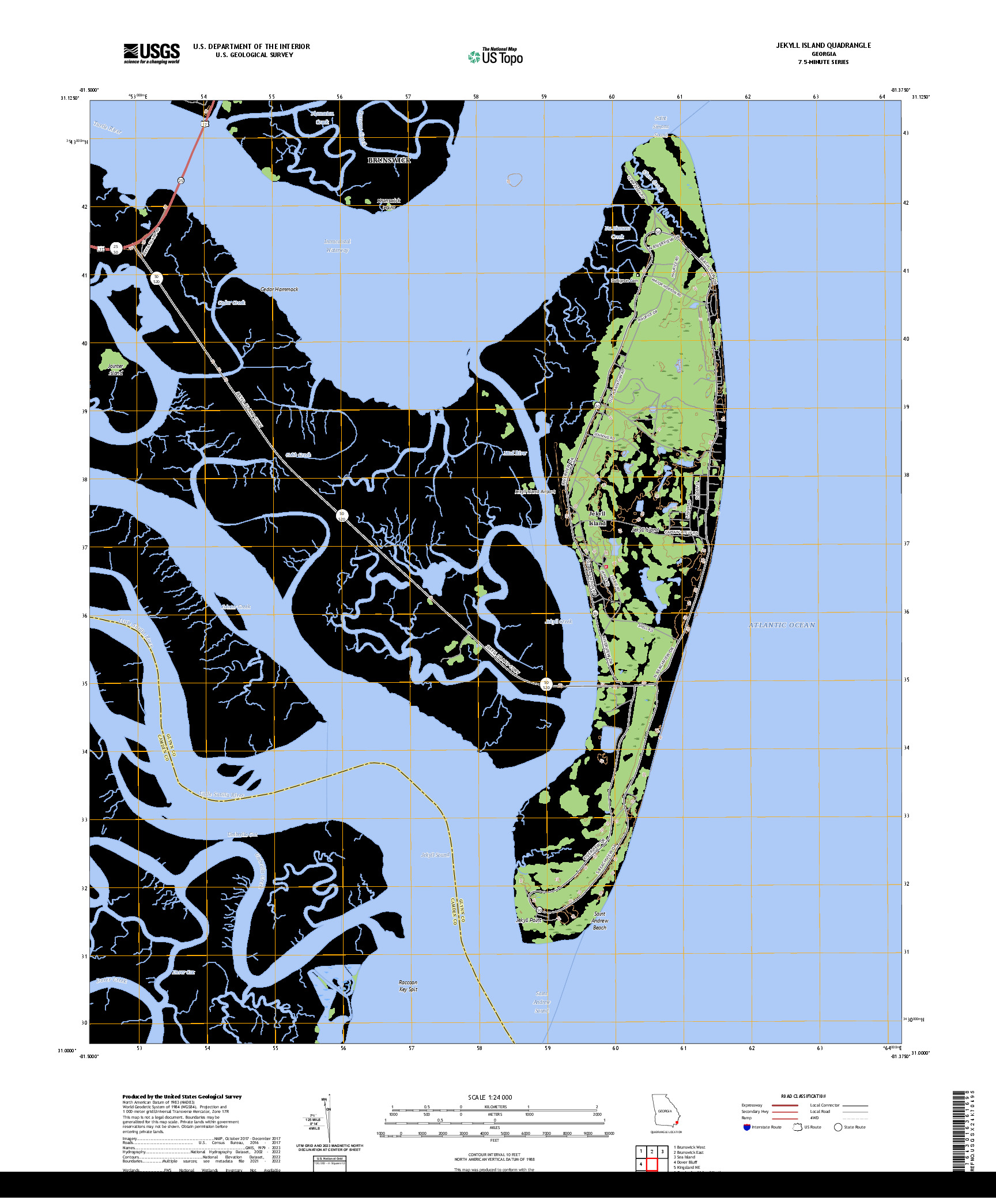 US TOPO 7.5-MINUTE MAP FOR JEKYLL ISLAND, GA