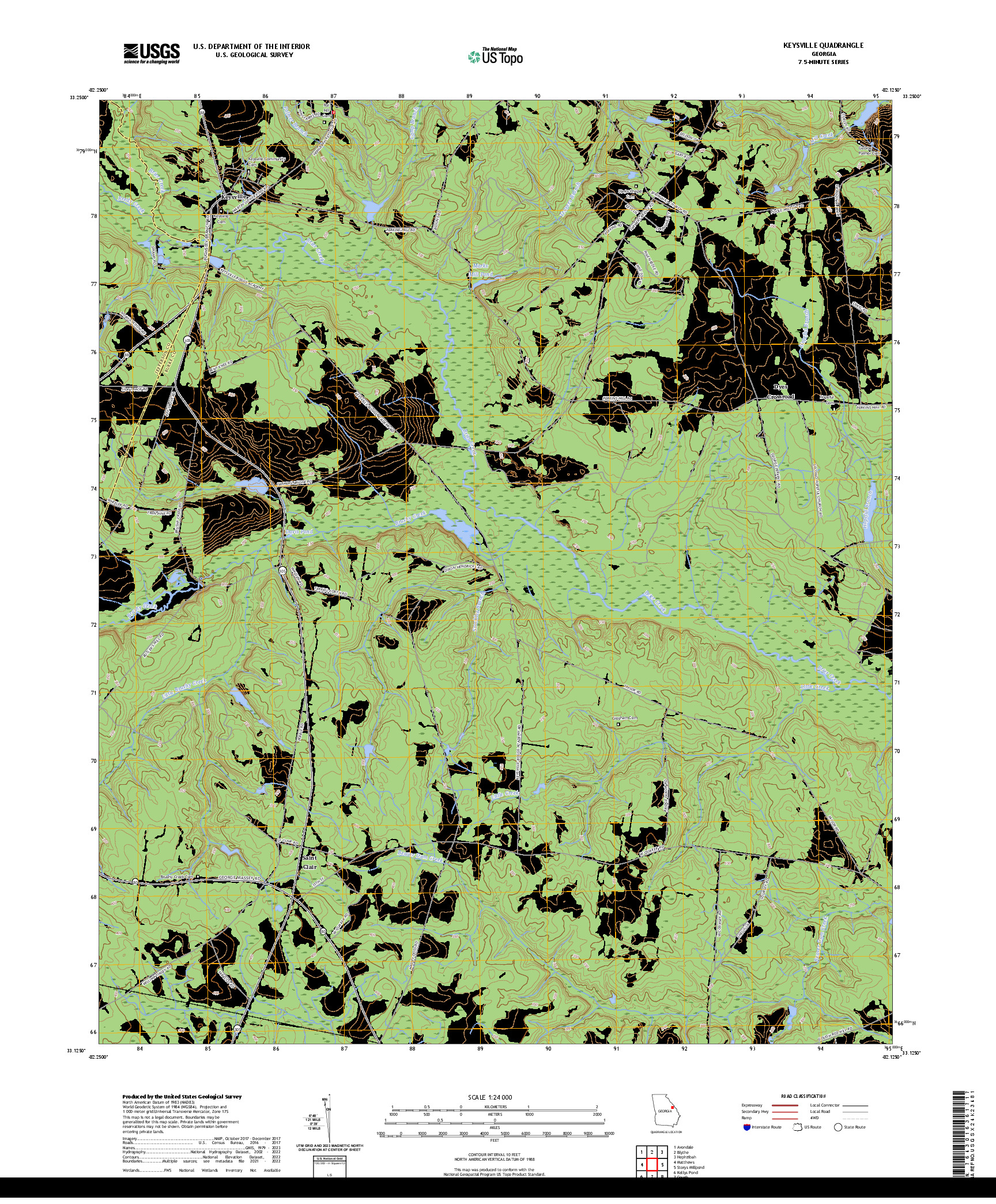 US TOPO 7.5-MINUTE MAP FOR KEYSVILLE, GA