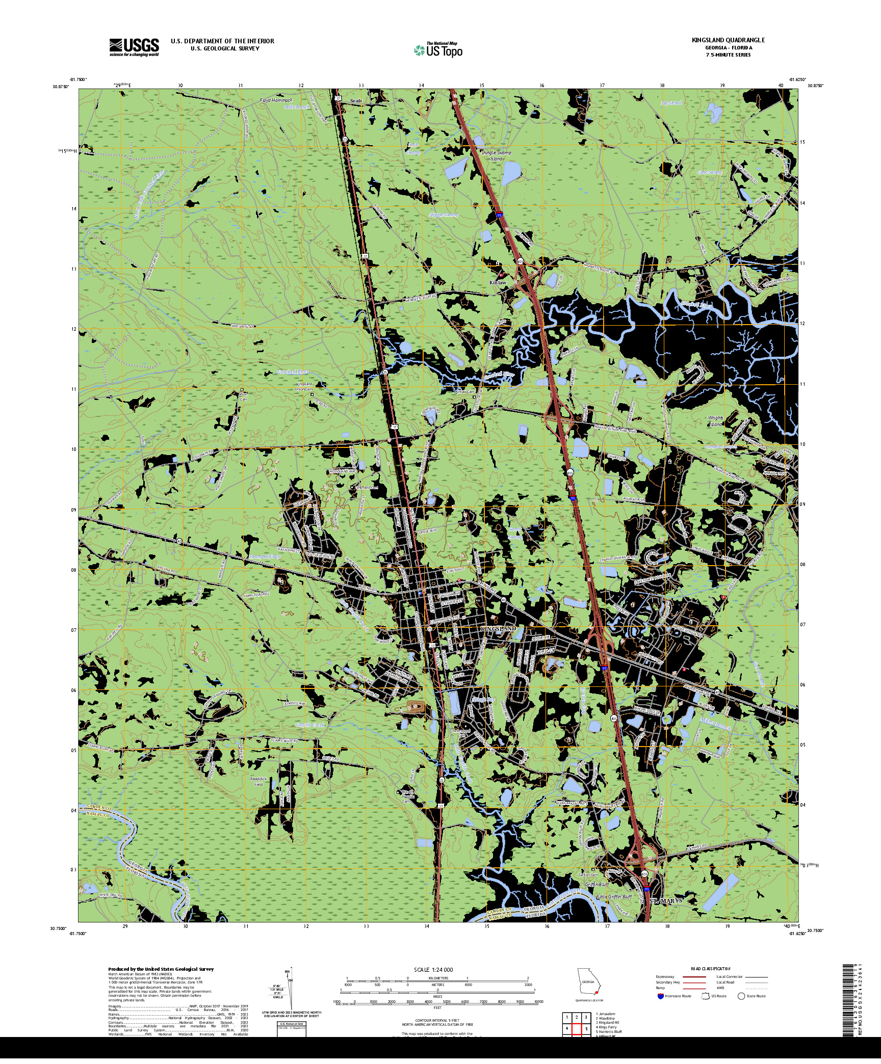 US TOPO 7.5-MINUTE MAP FOR KINGSLAND, GA,FL