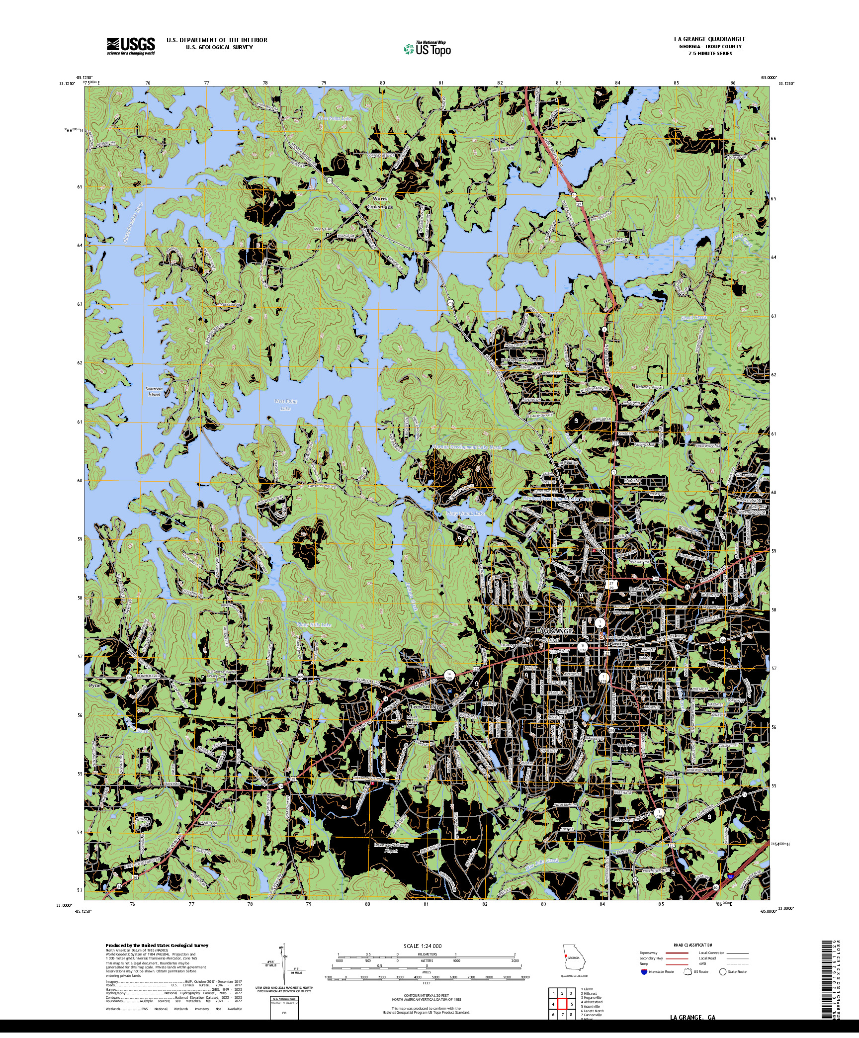 US TOPO 7.5-MINUTE MAP FOR LA GRANGE, GA
