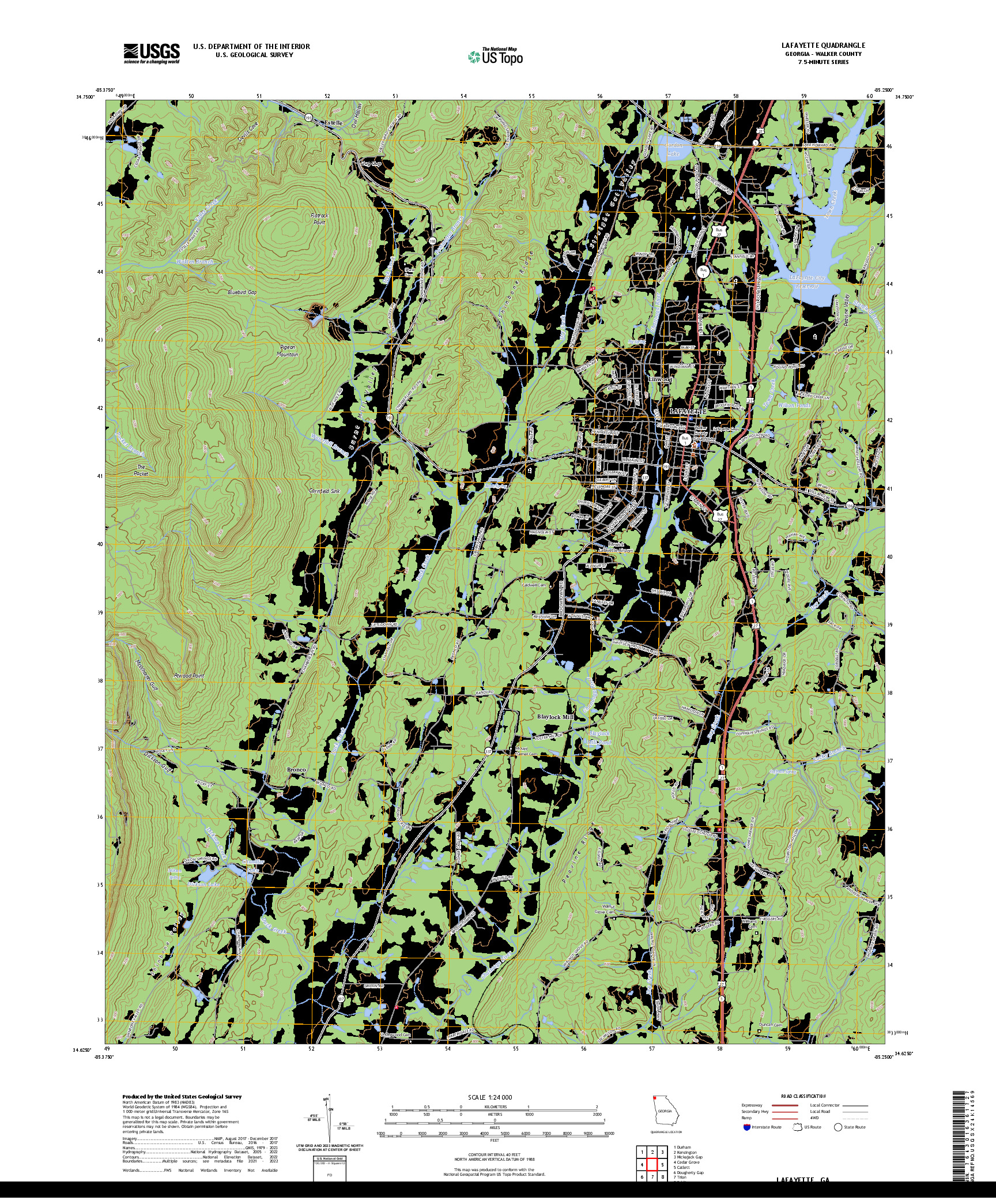 US TOPO 7.5-MINUTE MAP FOR LAFAYETTE, GA