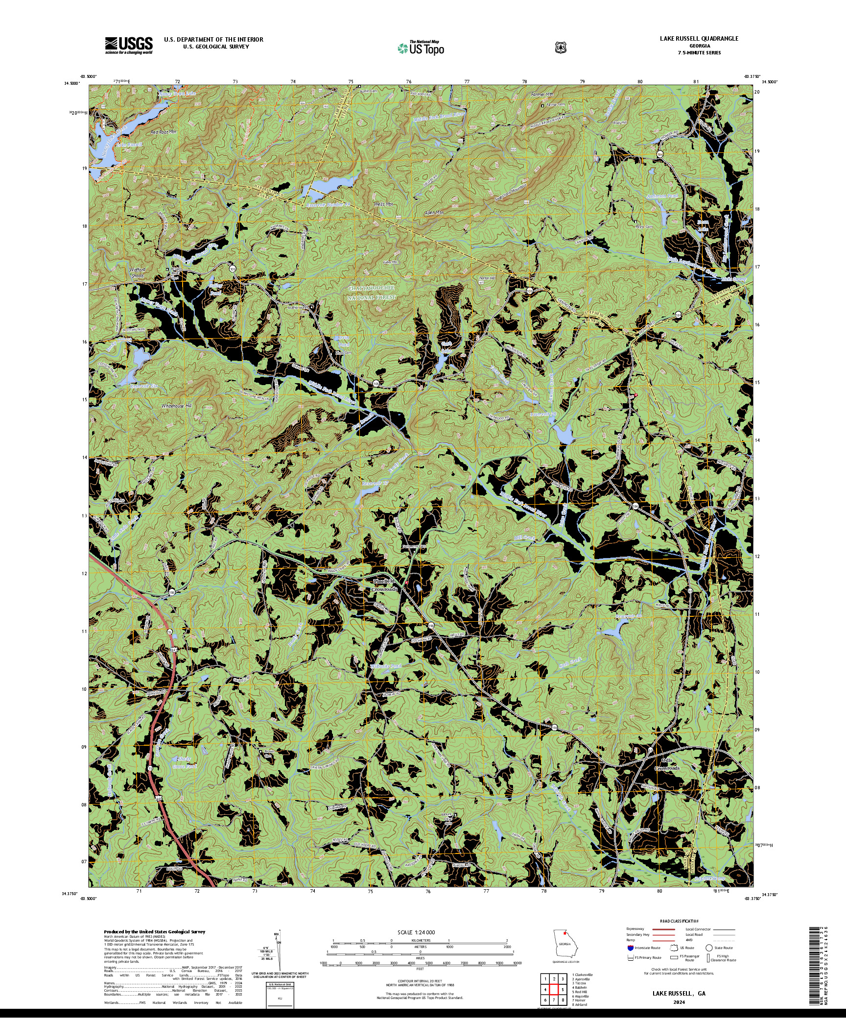 US TOPO 7.5-MINUTE MAP FOR LAKE RUSSELL, GA