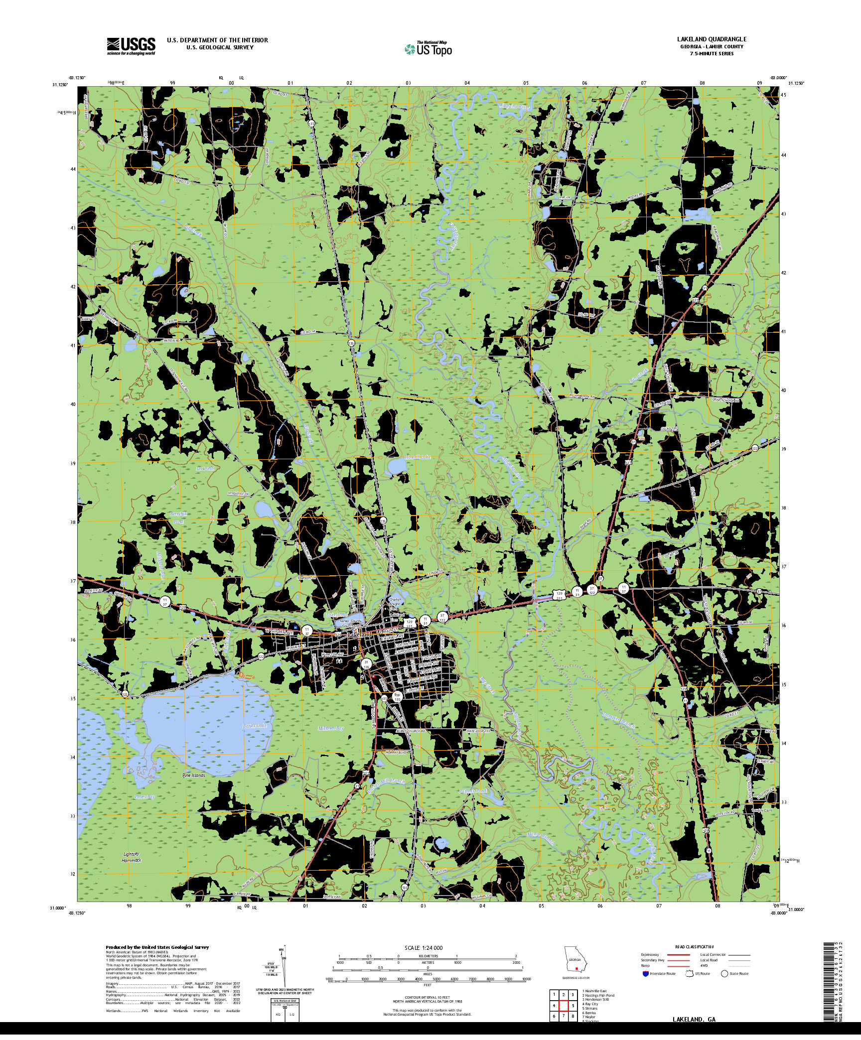 US TOPO 7.5-MINUTE MAP FOR LAKELAND, GA