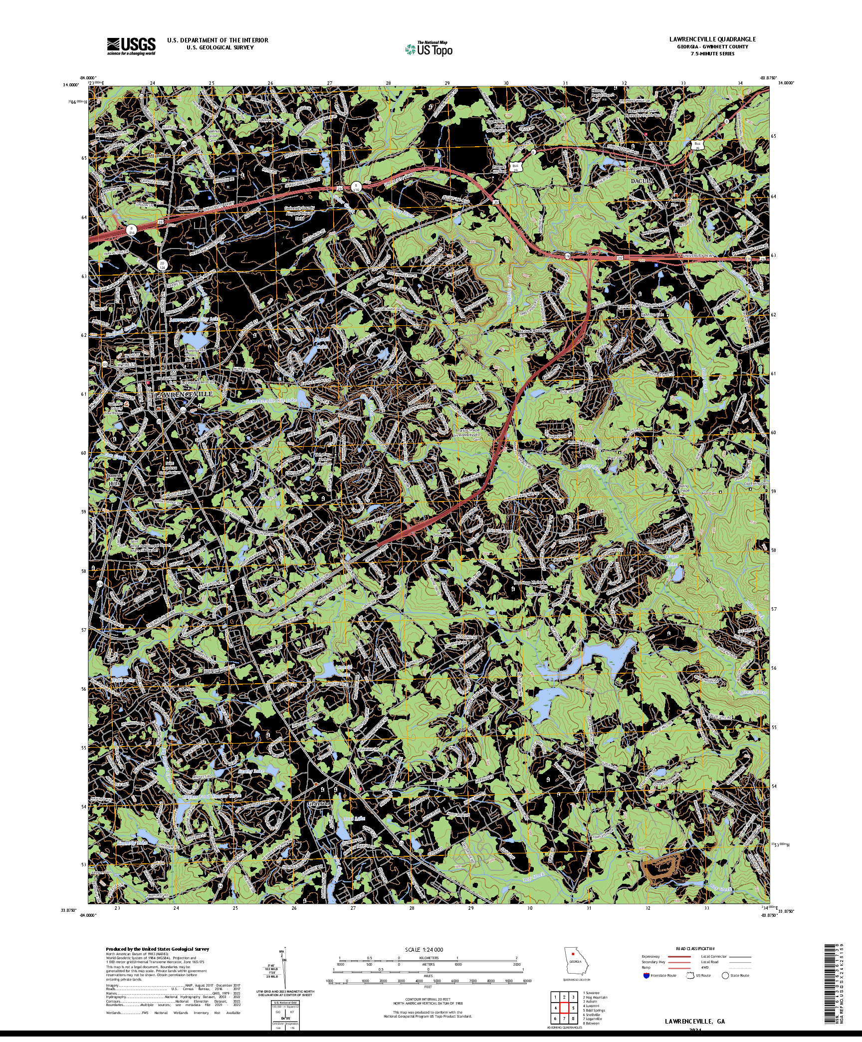 US TOPO 7.5-MINUTE MAP FOR LAWRENCEVILLE, GA