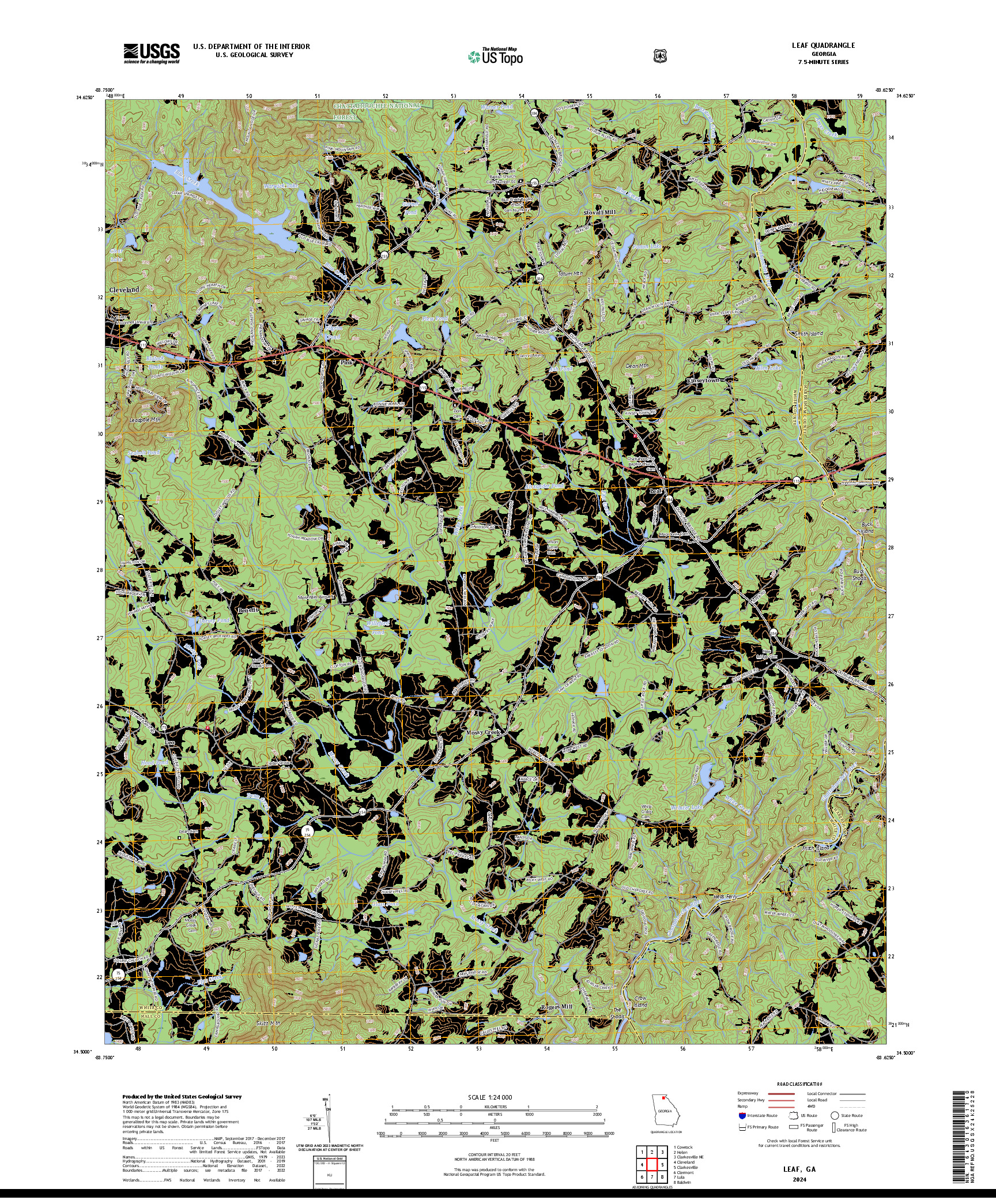 US TOPO 7.5-MINUTE MAP FOR LEAF, GA