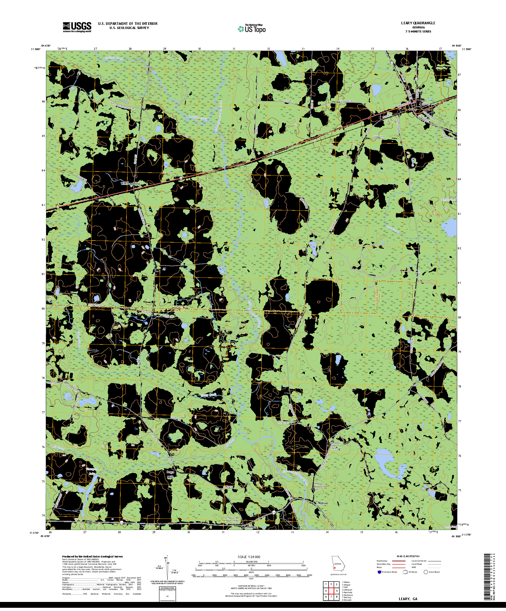 US TOPO 7.5-MINUTE MAP FOR LEARY, GA