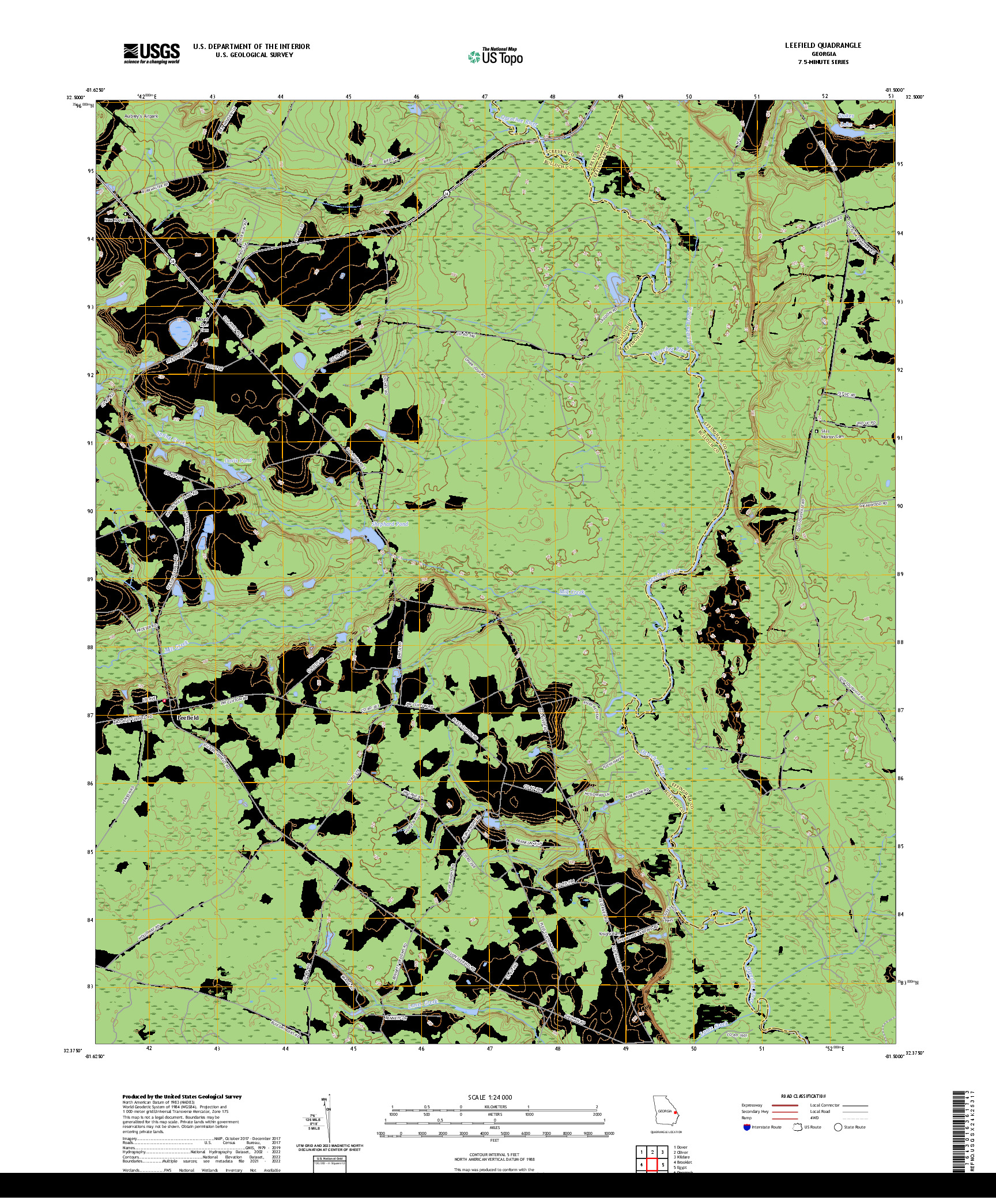 US TOPO 7.5-MINUTE MAP FOR LEEFIELD, GA