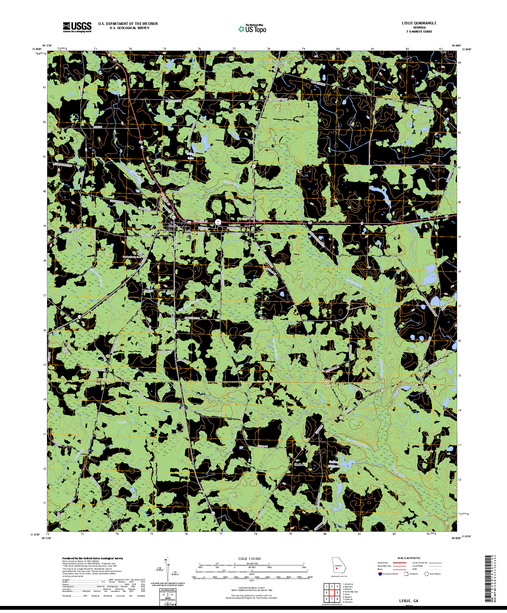 US TOPO 7.5-MINUTE MAP FOR LESLIE, GA