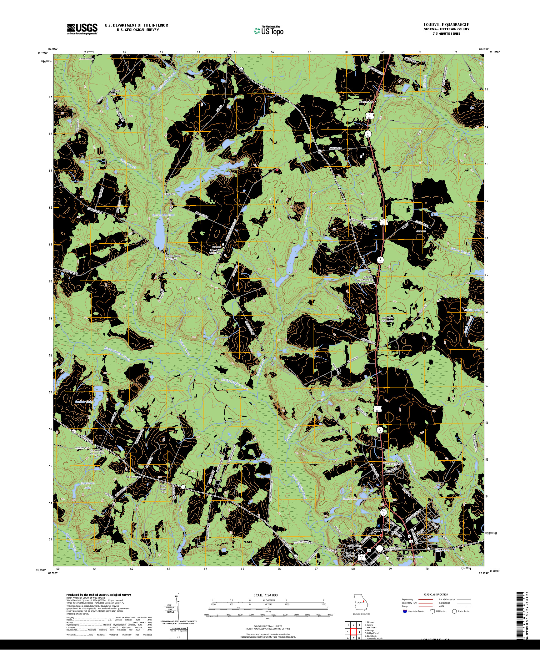 US TOPO 7.5-MINUTE MAP FOR LOUISVILLE, GA