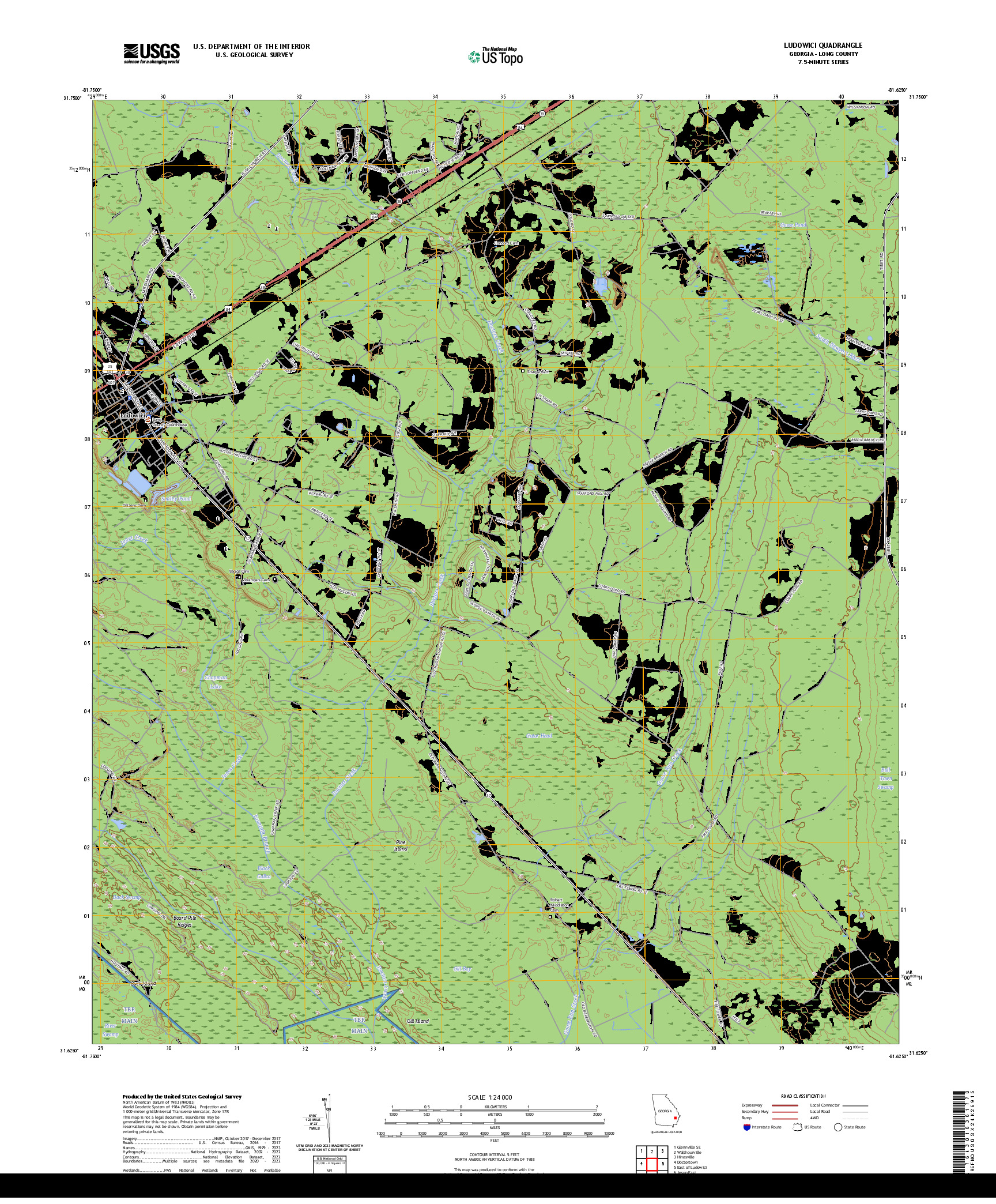 US TOPO 7.5-MINUTE MAP FOR LUDOWICI, GA