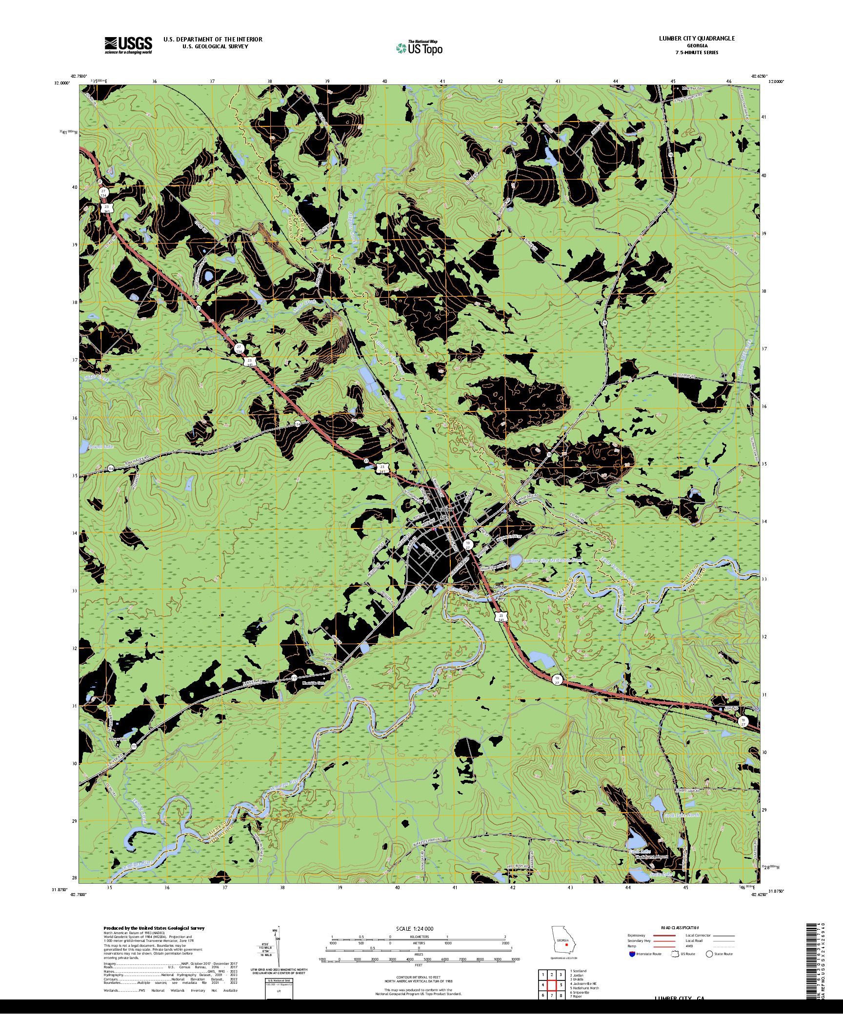 US TOPO 7.5-MINUTE MAP FOR LUMBER CITY, GA