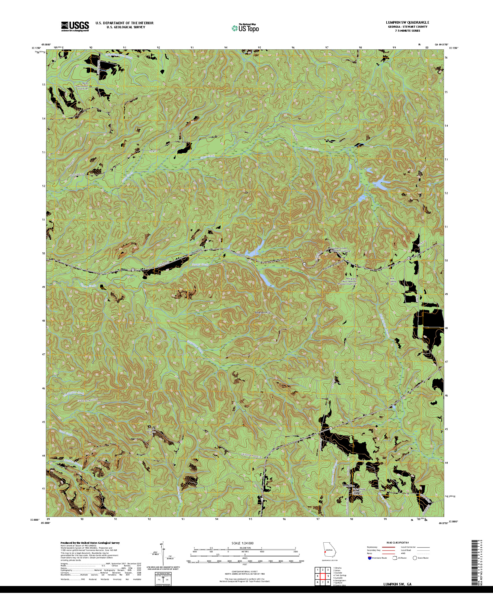 US TOPO 7.5-MINUTE MAP FOR LUMPKIN SW, GA