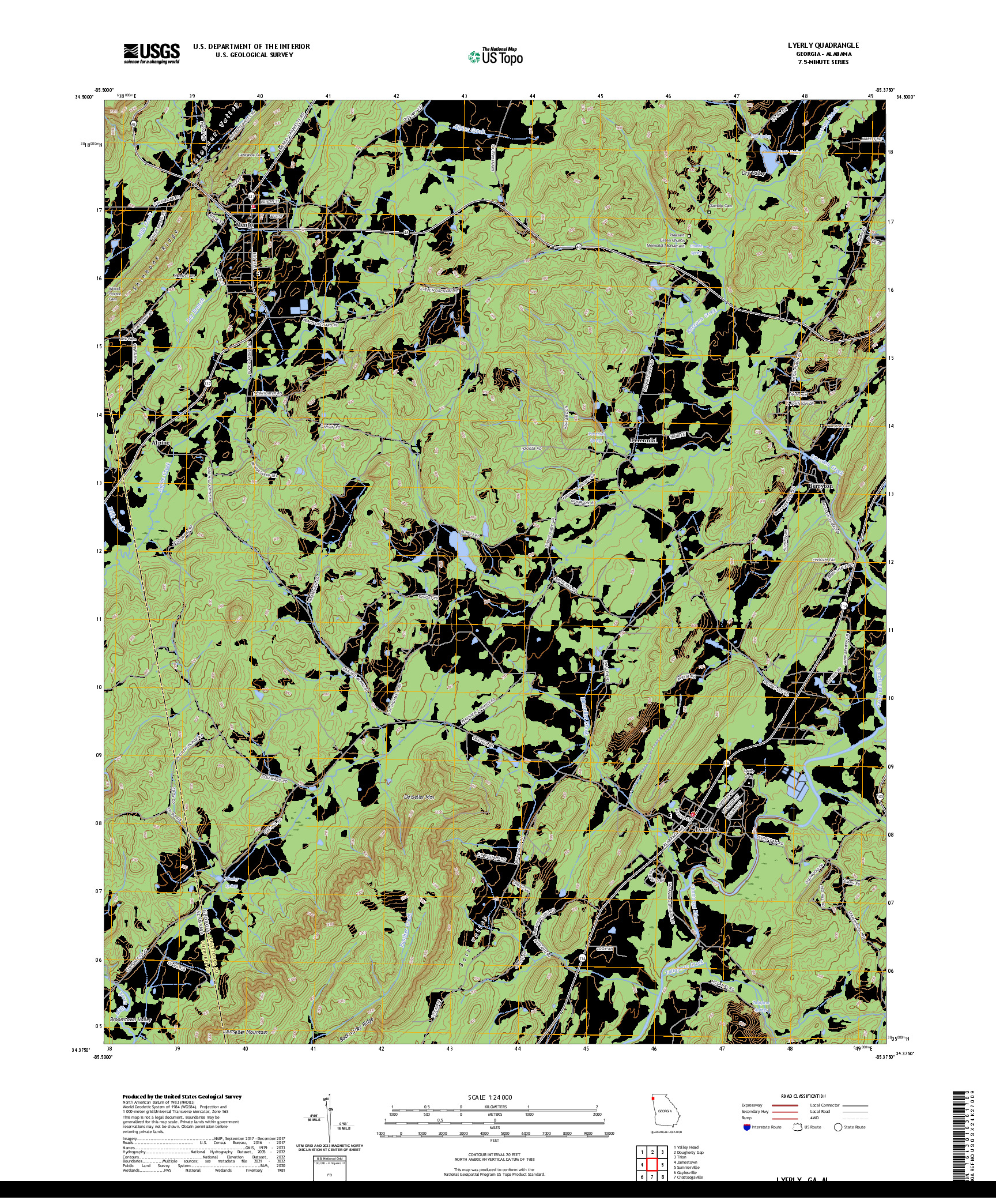 US TOPO 7.5-MINUTE MAP FOR LYERLY, GA,AL