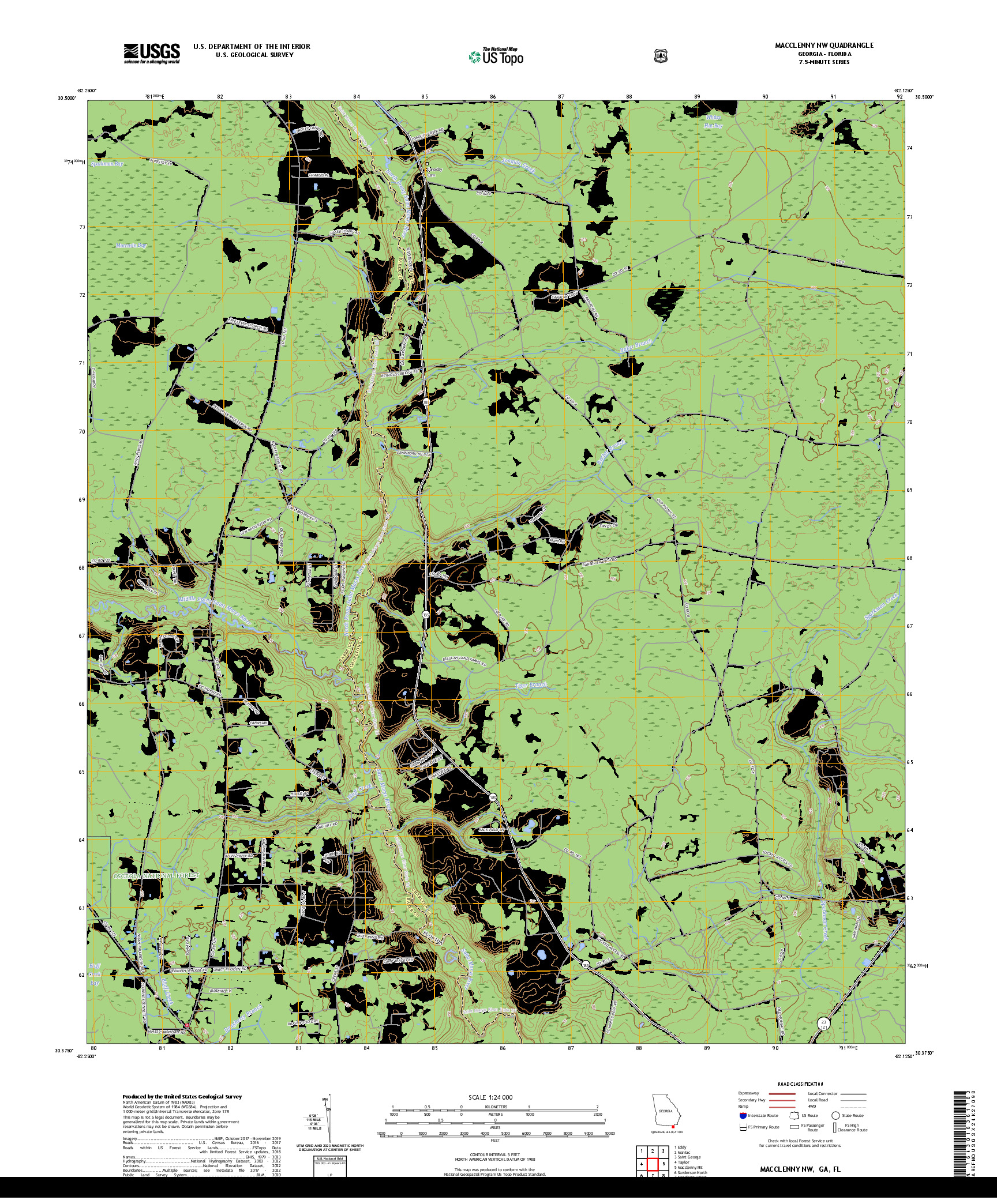 US TOPO 7.5-MINUTE MAP FOR MACCLENNY NW, GA,FL