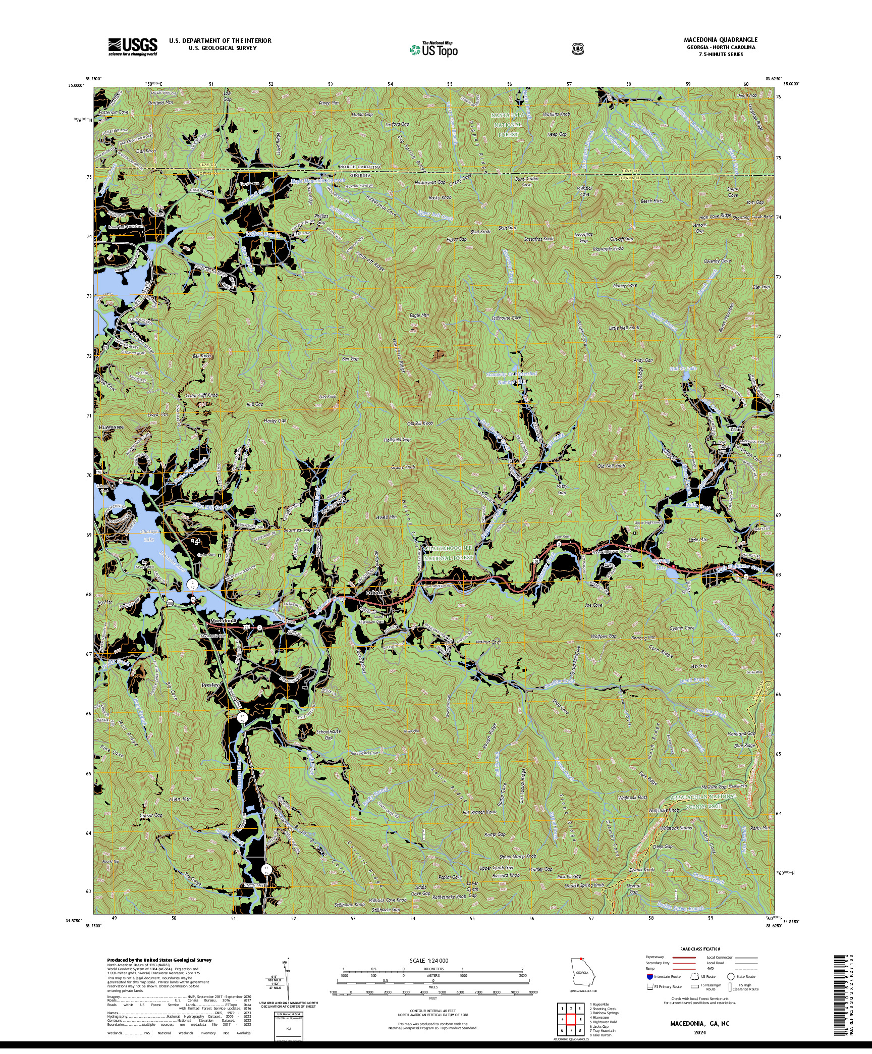 US TOPO 7.5-MINUTE MAP FOR MACEDONIA, GA,NC