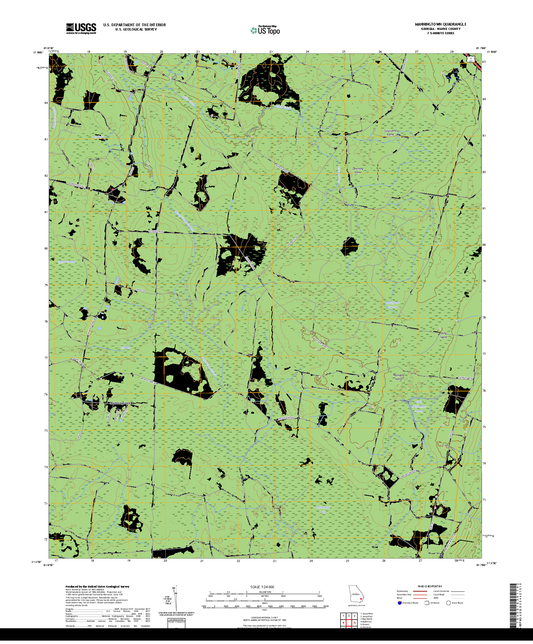 US TOPO 7.5-MINUTE MAP FOR MANNINGTOWN, GA