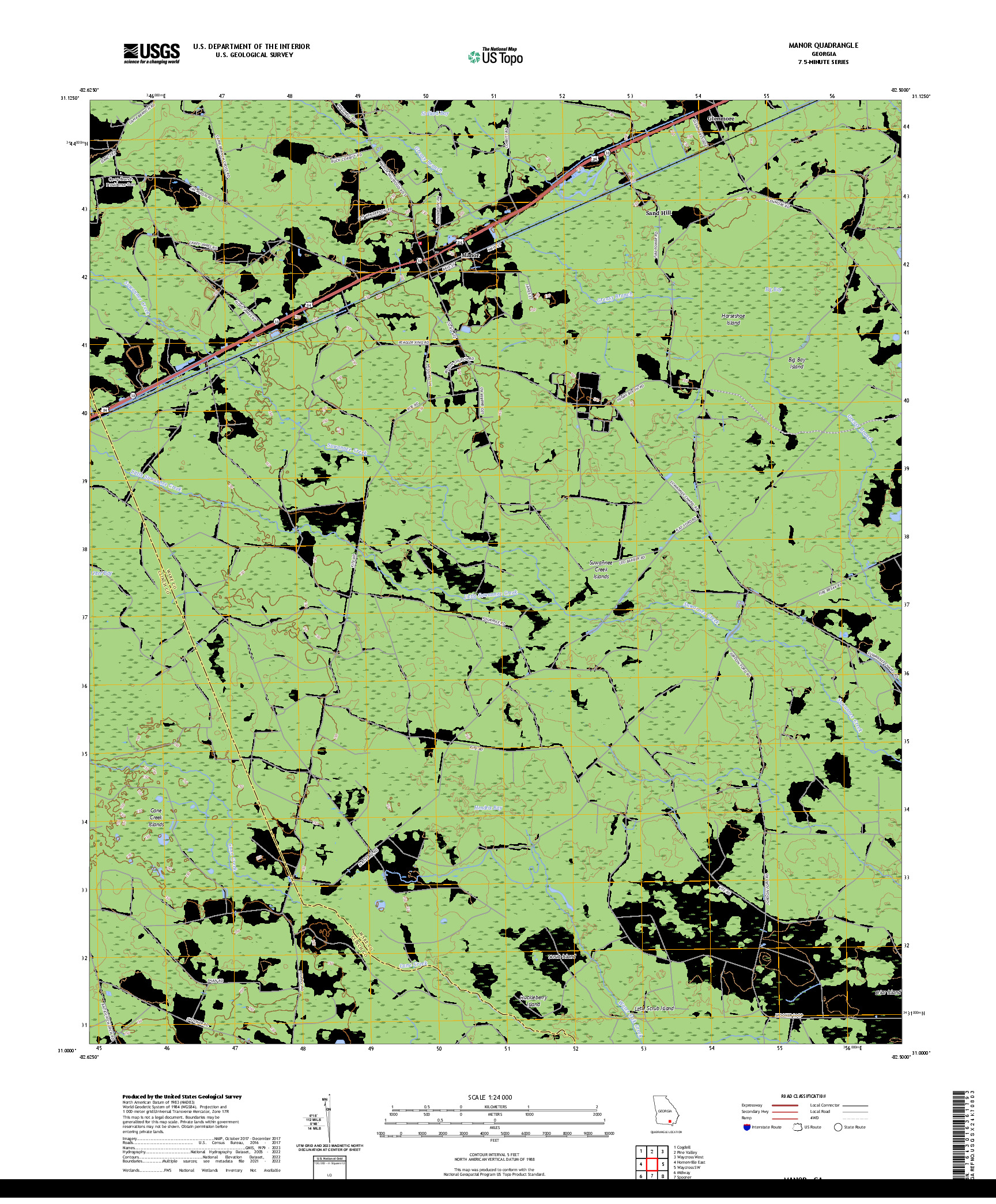 US TOPO 7.5-MINUTE MAP FOR MANOR, GA