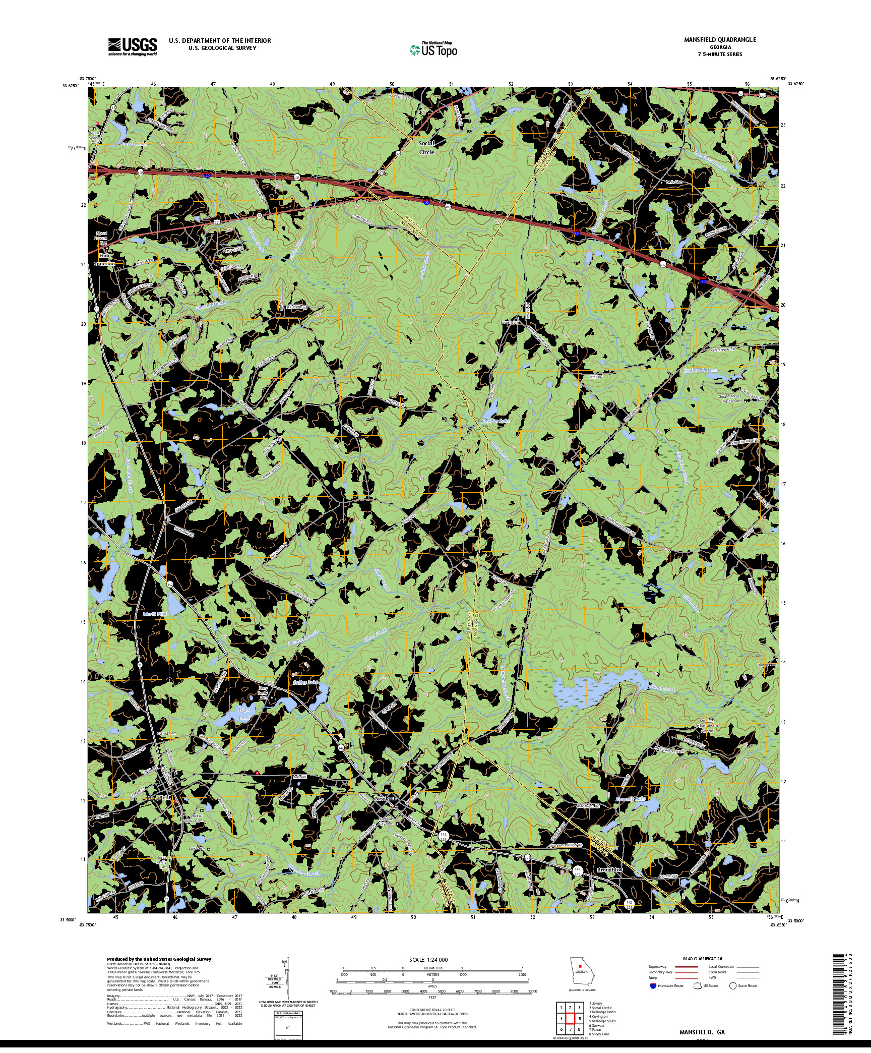 US TOPO 7.5-MINUTE MAP FOR MANSFIELD, GA