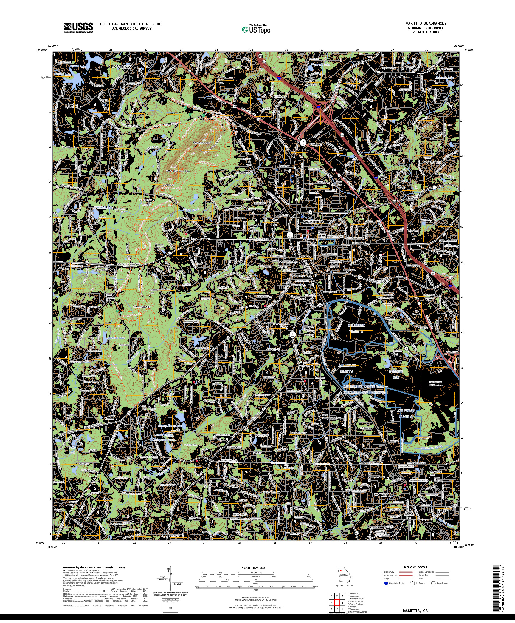 US TOPO 7.5-MINUTE MAP FOR MARIETTA, GA