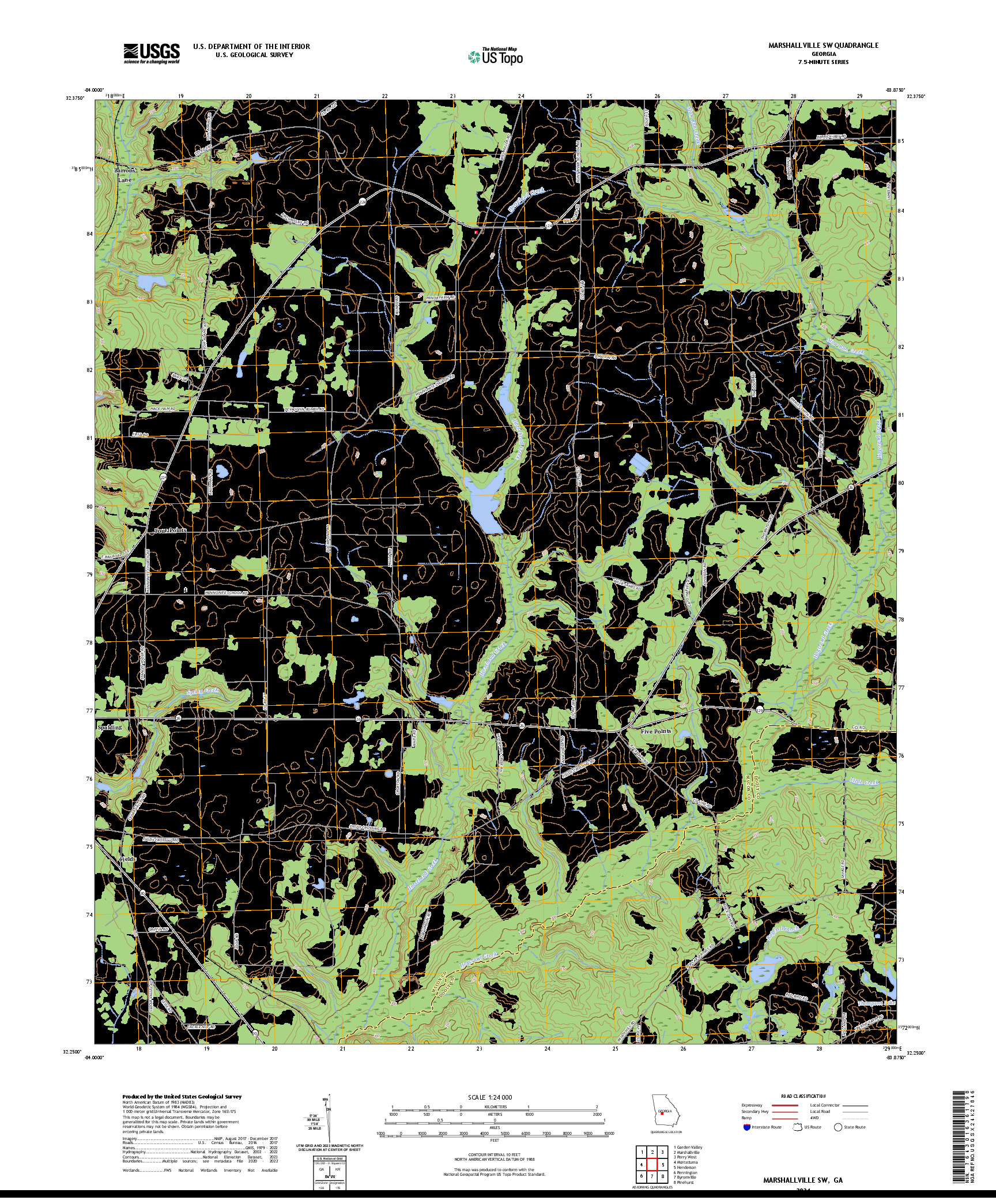 US TOPO 7.5-MINUTE MAP FOR MARSHALLVILLE SW, GA
