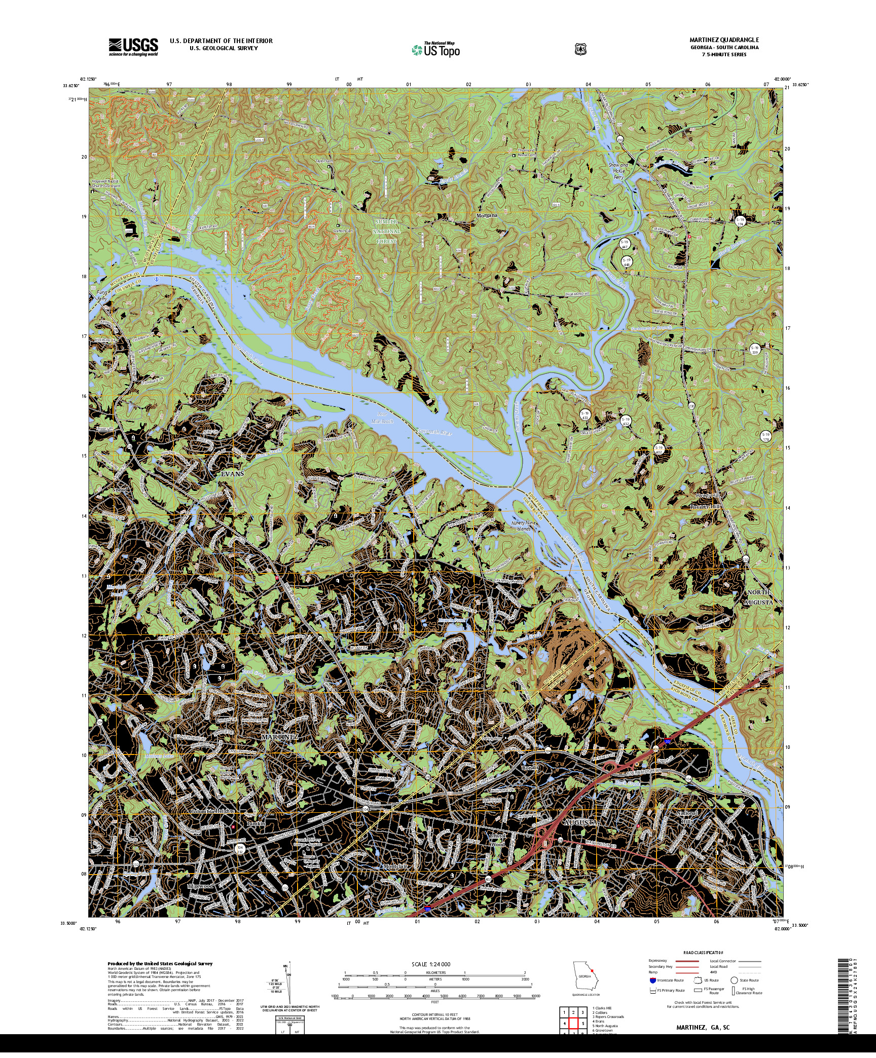 US TOPO 7.5-MINUTE MAP FOR MARTINEZ, GA,SC