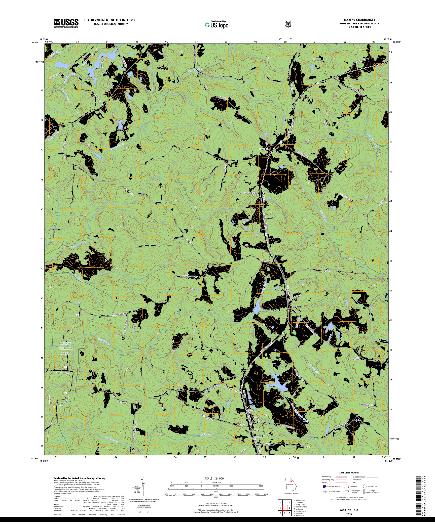 US TOPO 7.5-MINUTE MAP FOR MAXEYS, GA
