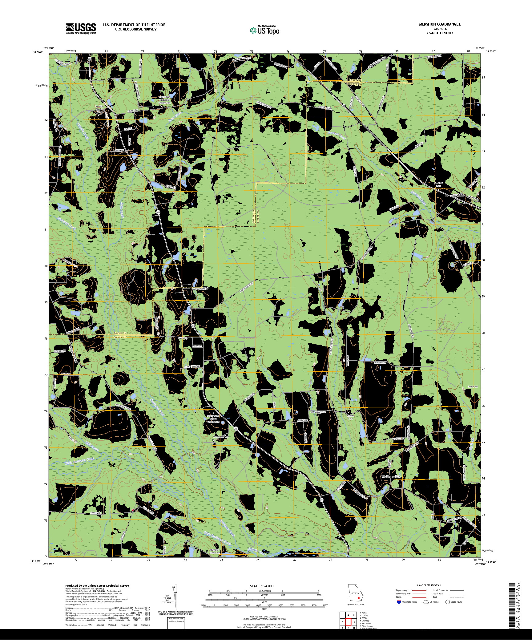 US TOPO 7.5-MINUTE MAP FOR MERSHON, GA