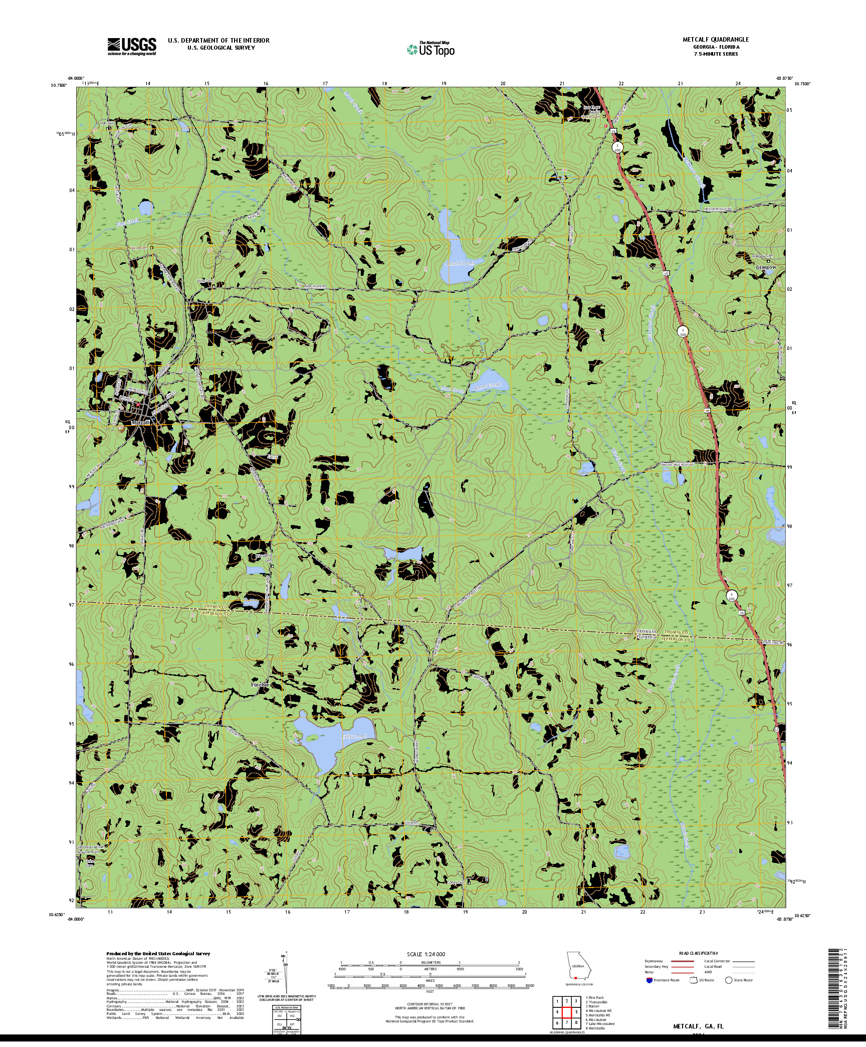 US TOPO 7.5-MINUTE MAP FOR METCALF, GA,FL