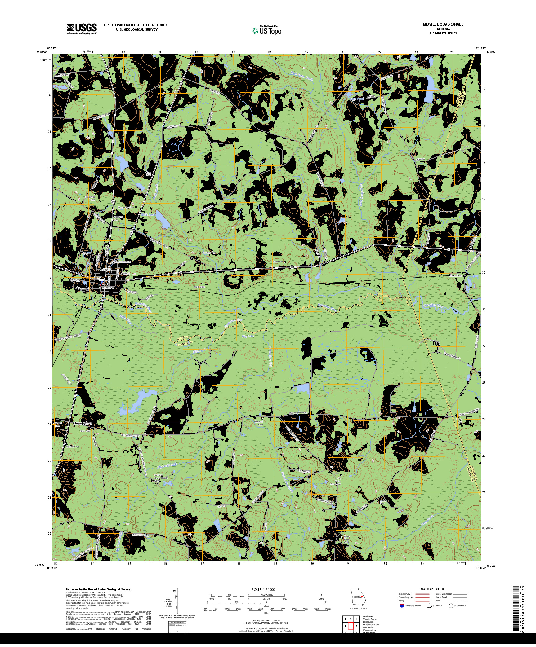 US TOPO 7.5-MINUTE MAP FOR MIDVILLE, GA