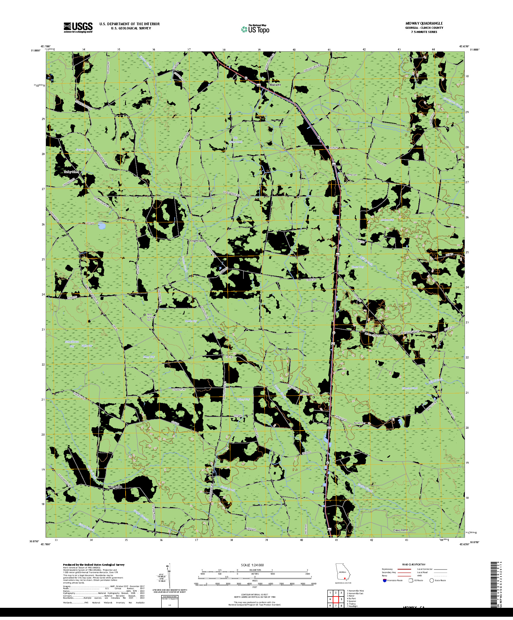 US TOPO 7.5-MINUTE MAP FOR MIDWAY, GA