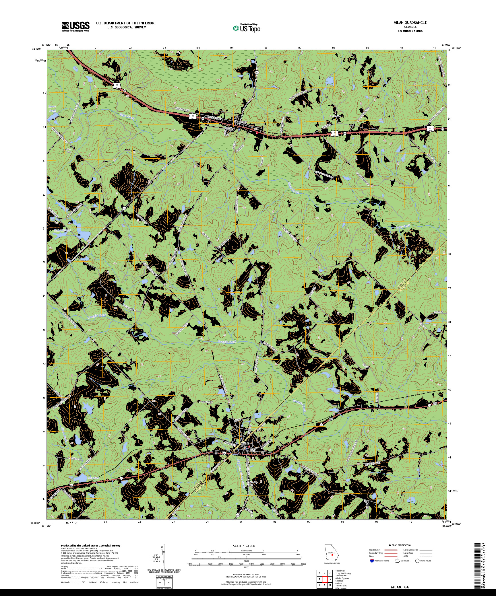 US TOPO 7.5-MINUTE MAP FOR MILAN, GA