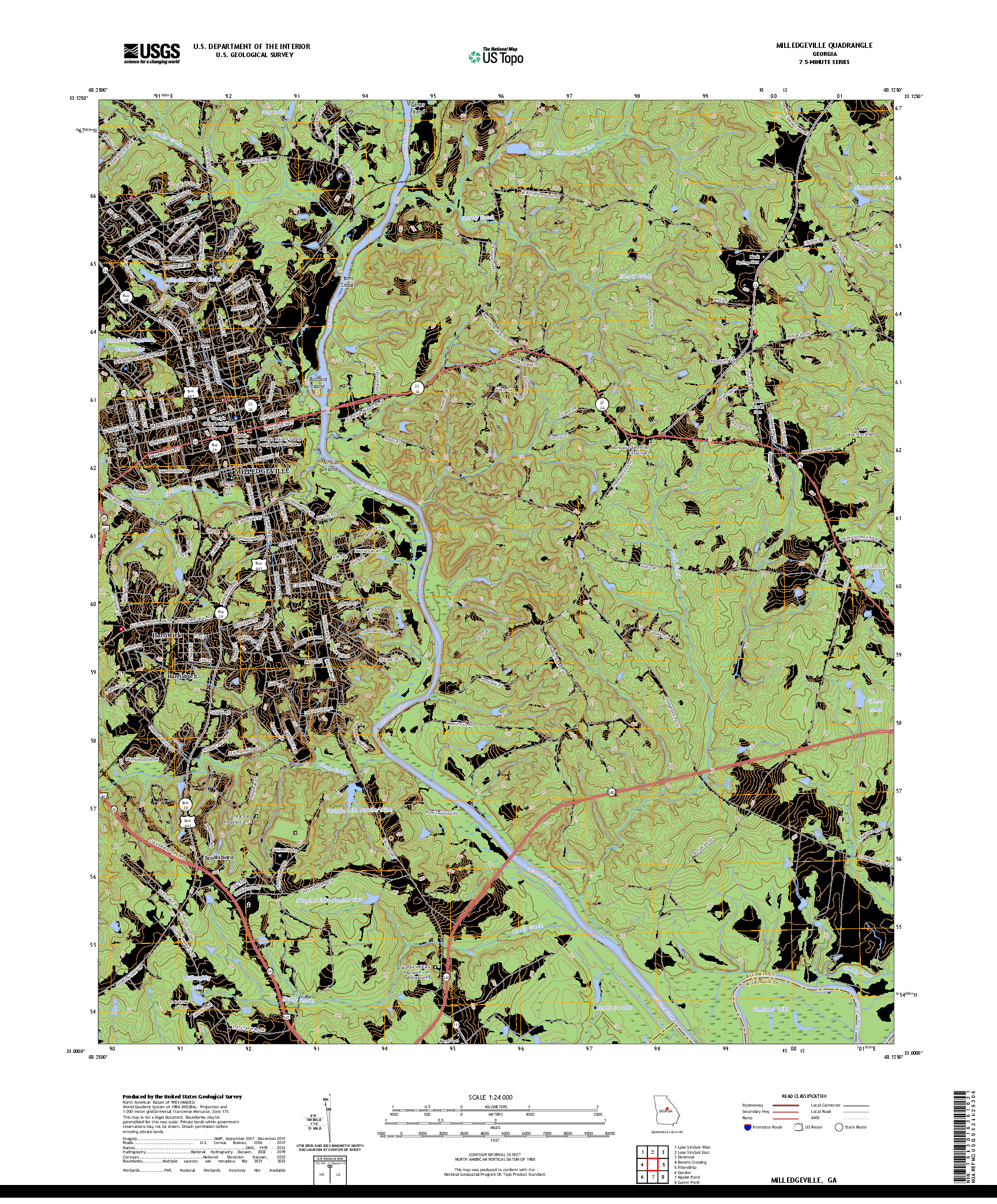 US TOPO 7.5-MINUTE MAP FOR MILLEDGEVILLE, GA