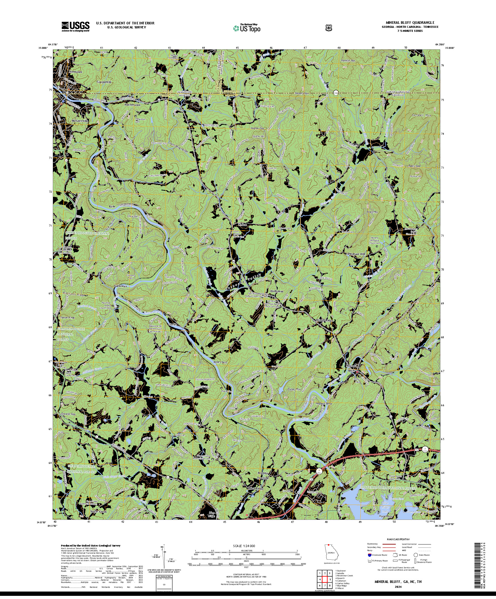 US TOPO 7.5-MINUTE MAP FOR MINERAL BLUFF, GA,NC,TN