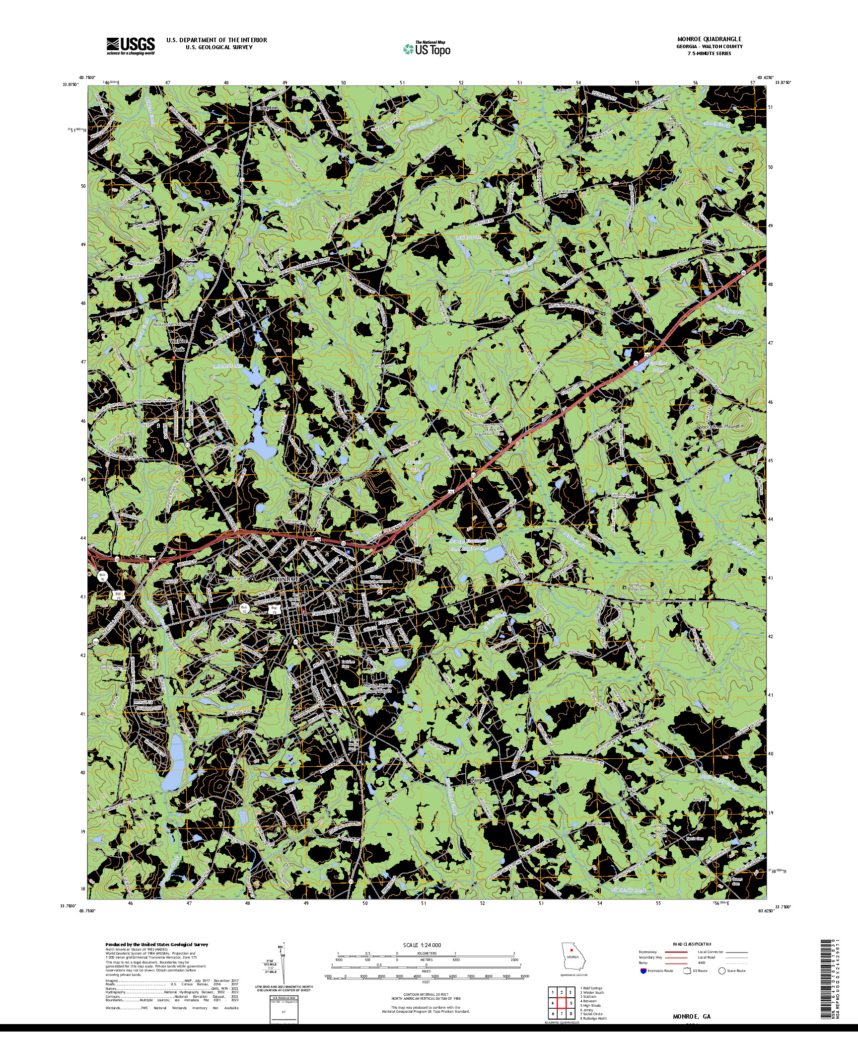 US TOPO 7.5-MINUTE MAP FOR MONROE, GA