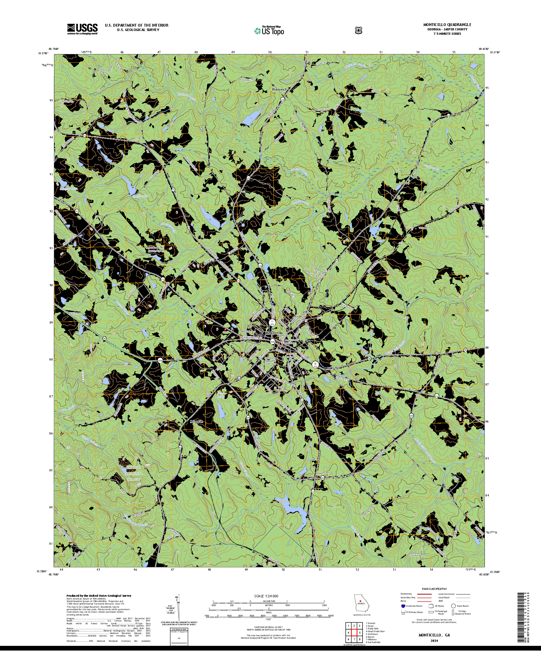 US TOPO 7.5-MINUTE MAP FOR MONTICELLO, GA