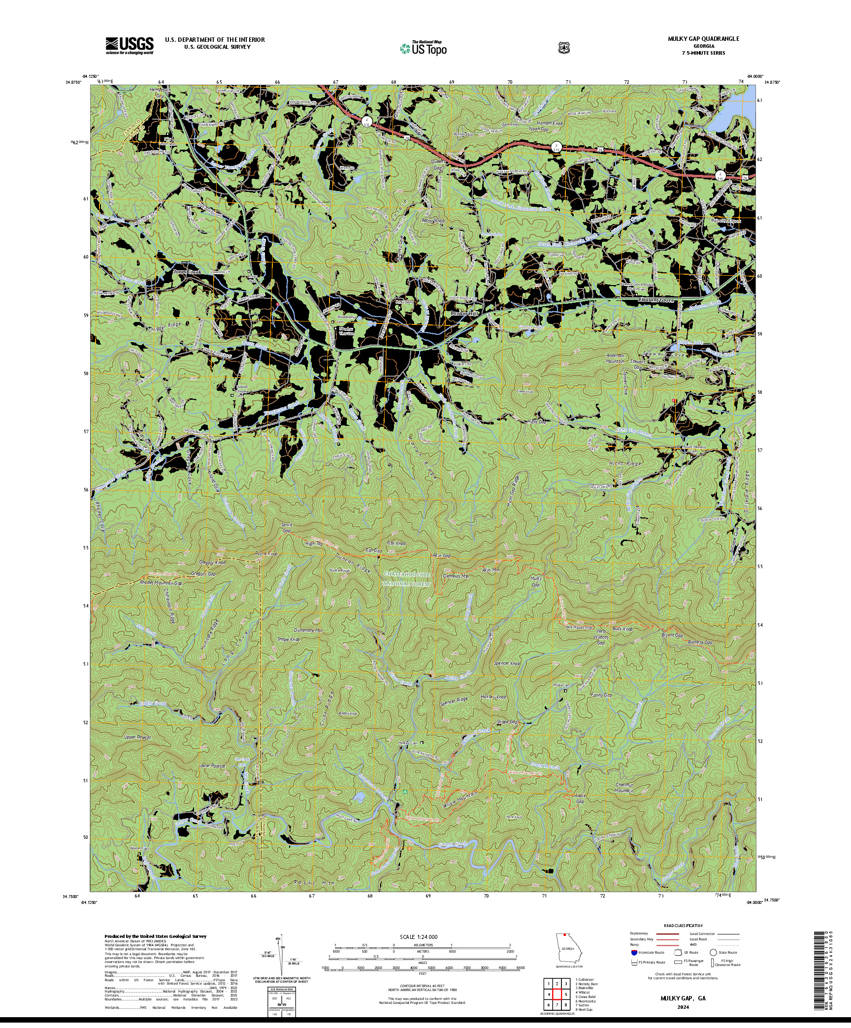US TOPO 7.5-MINUTE MAP FOR MULKY GAP, GA