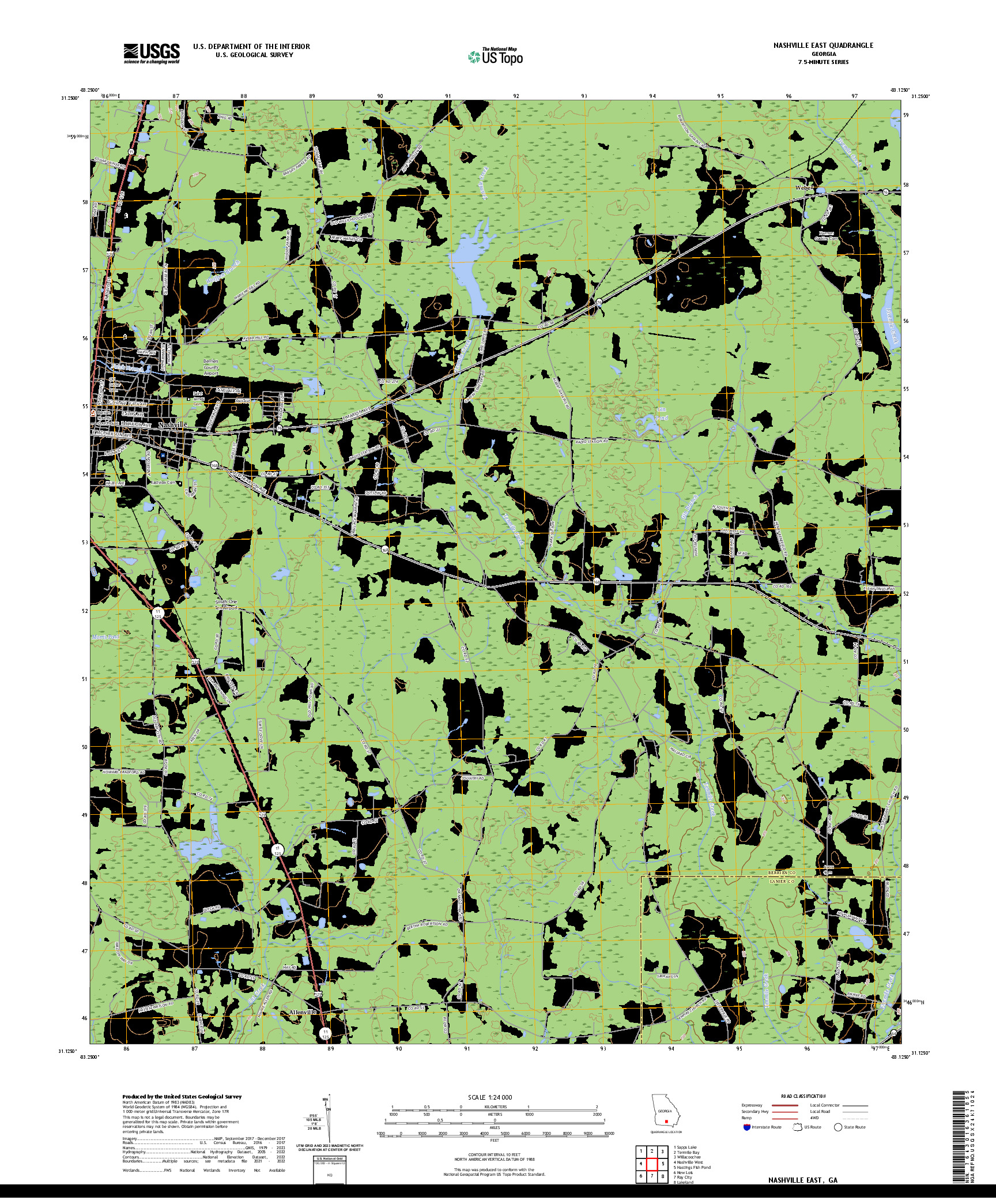 US TOPO 7.5-MINUTE MAP FOR NASHVILLE EAST, GA