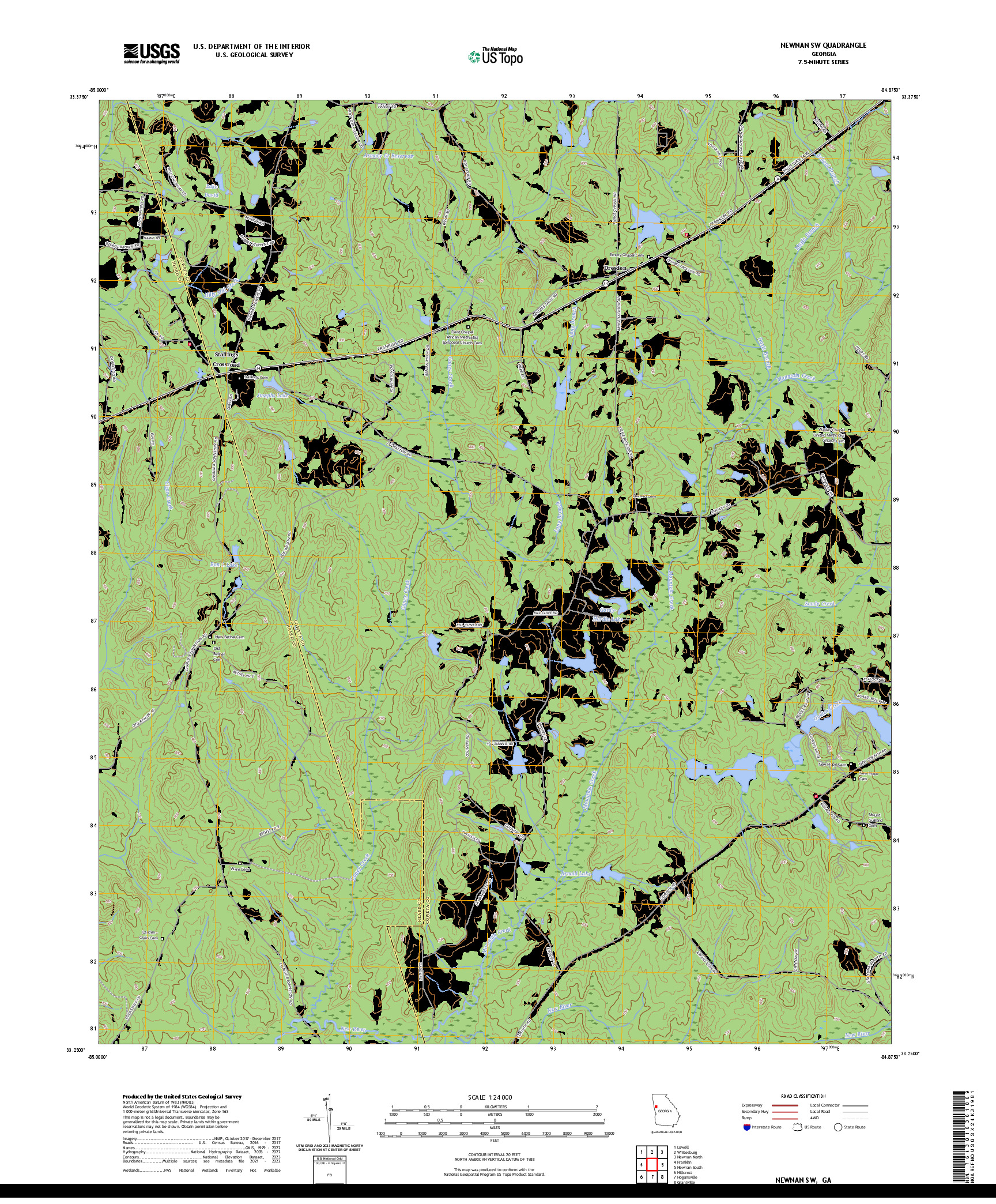 US TOPO 7.5-MINUTE MAP FOR NEWNAN SW, GA