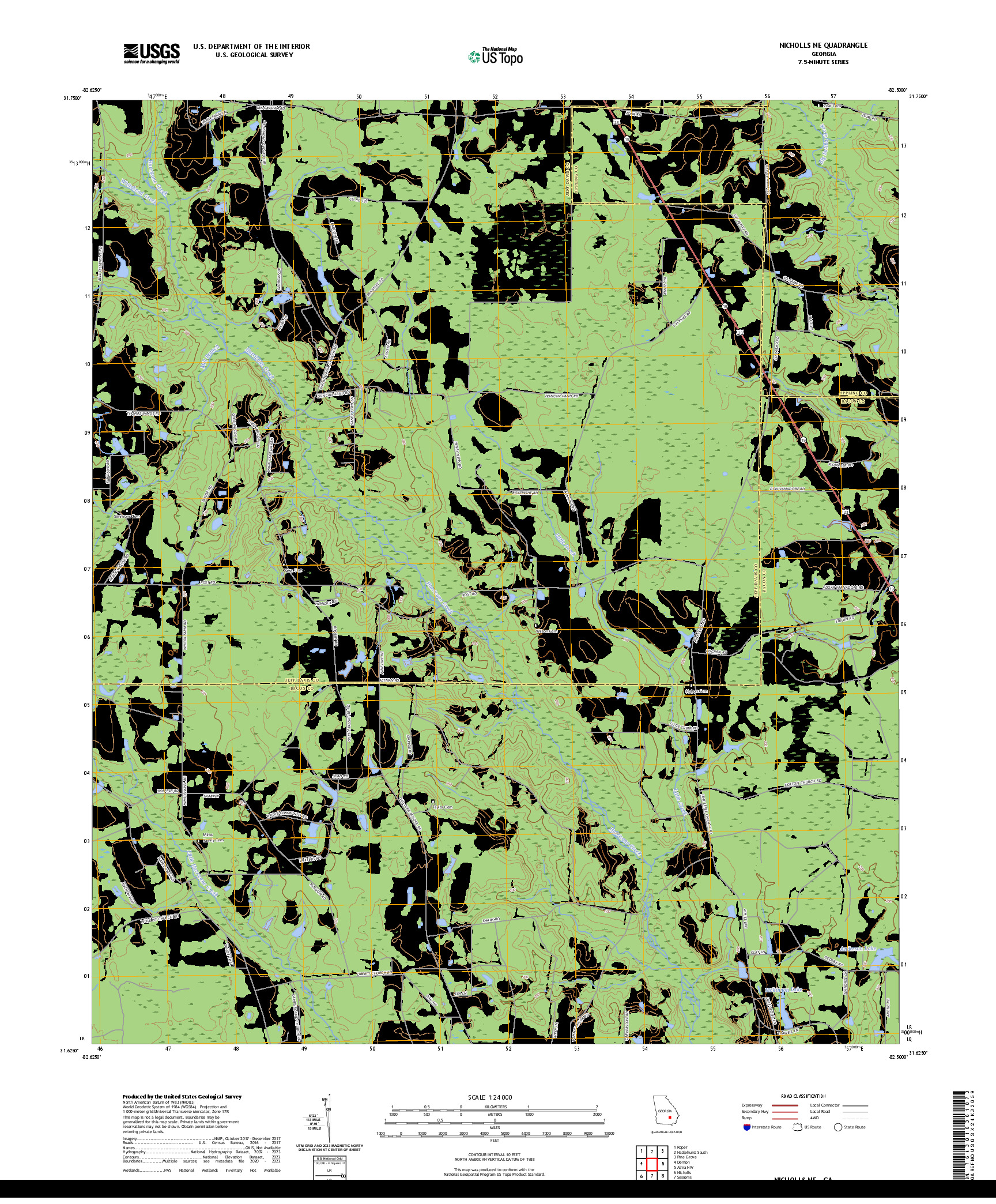 US TOPO 7.5-MINUTE MAP FOR NICHOLLS NE, GA
