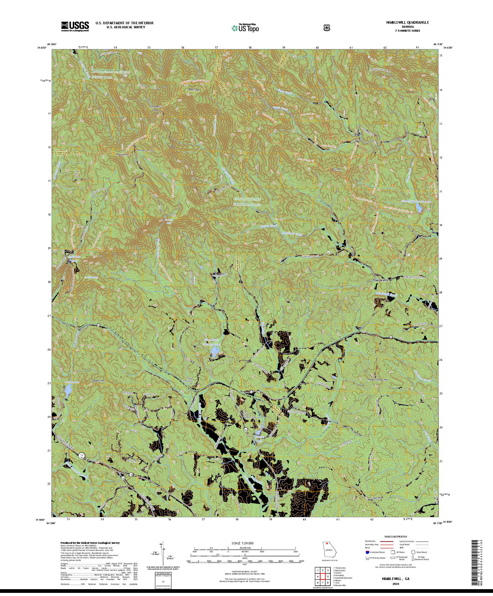 US TOPO 7.5-MINUTE MAP FOR NIMBLEWILL, GA