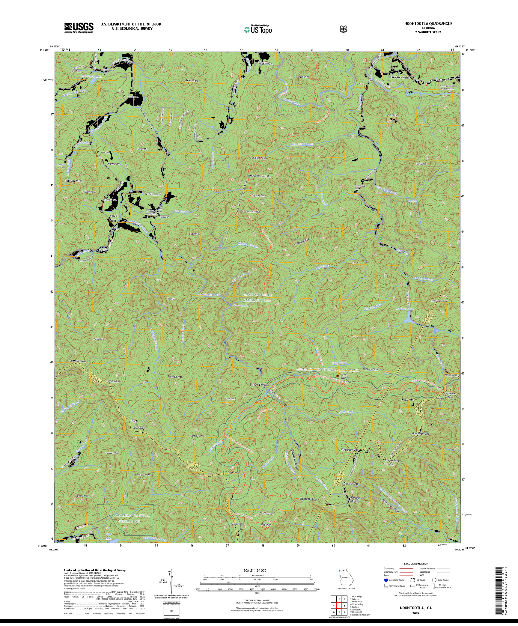 US TOPO 7.5-MINUTE MAP FOR NOONTOOTLA, GA