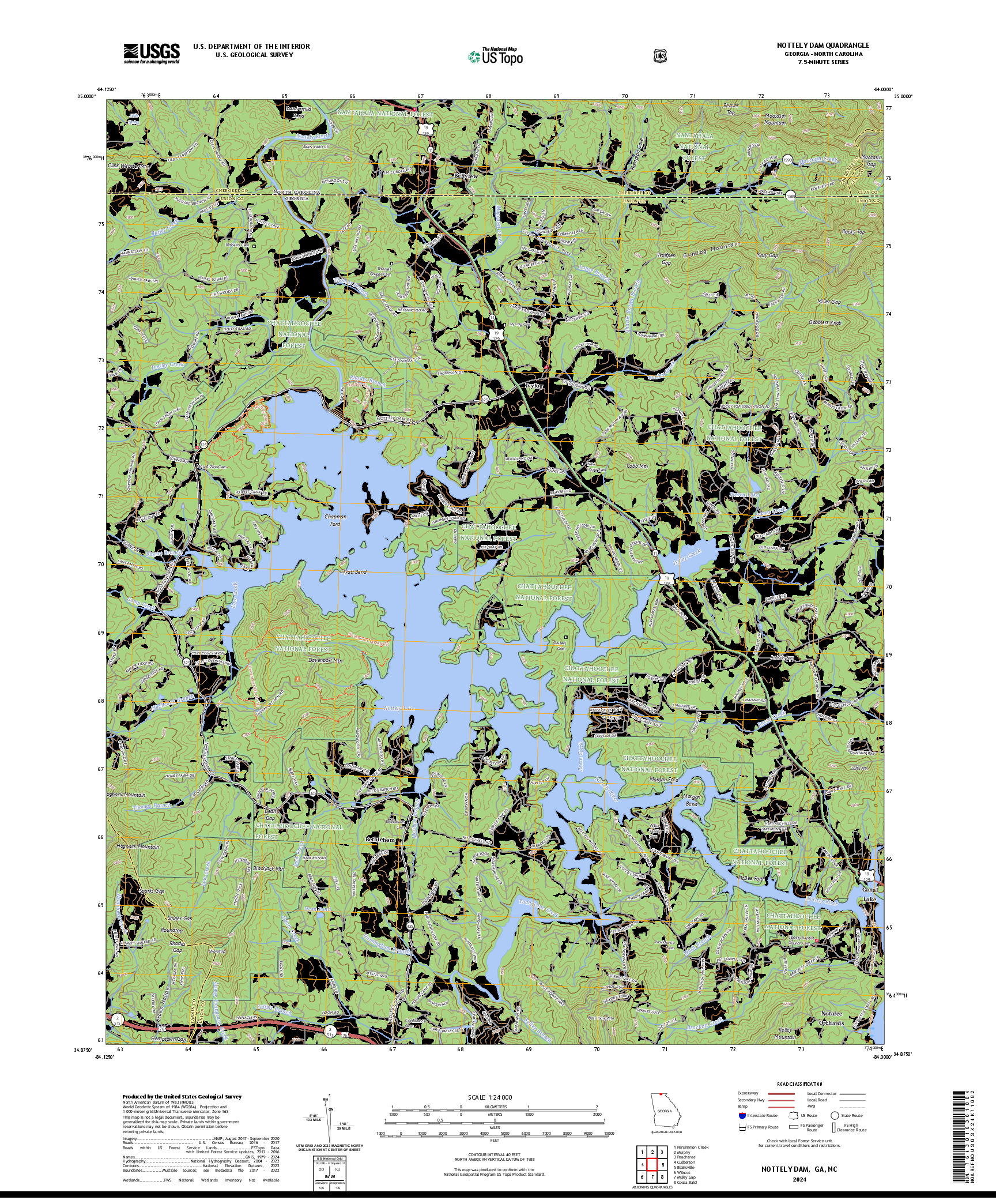 US TOPO 7.5-MINUTE MAP FOR NOTTELY DAM, GA,NC