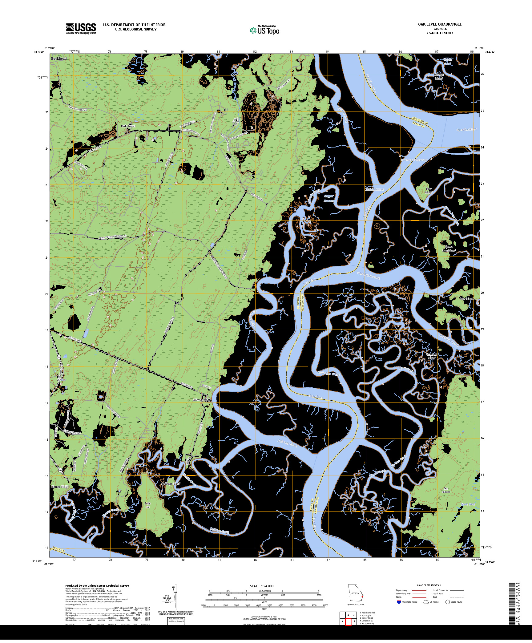 US TOPO 7.5-MINUTE MAP FOR OAK LEVEL, GA