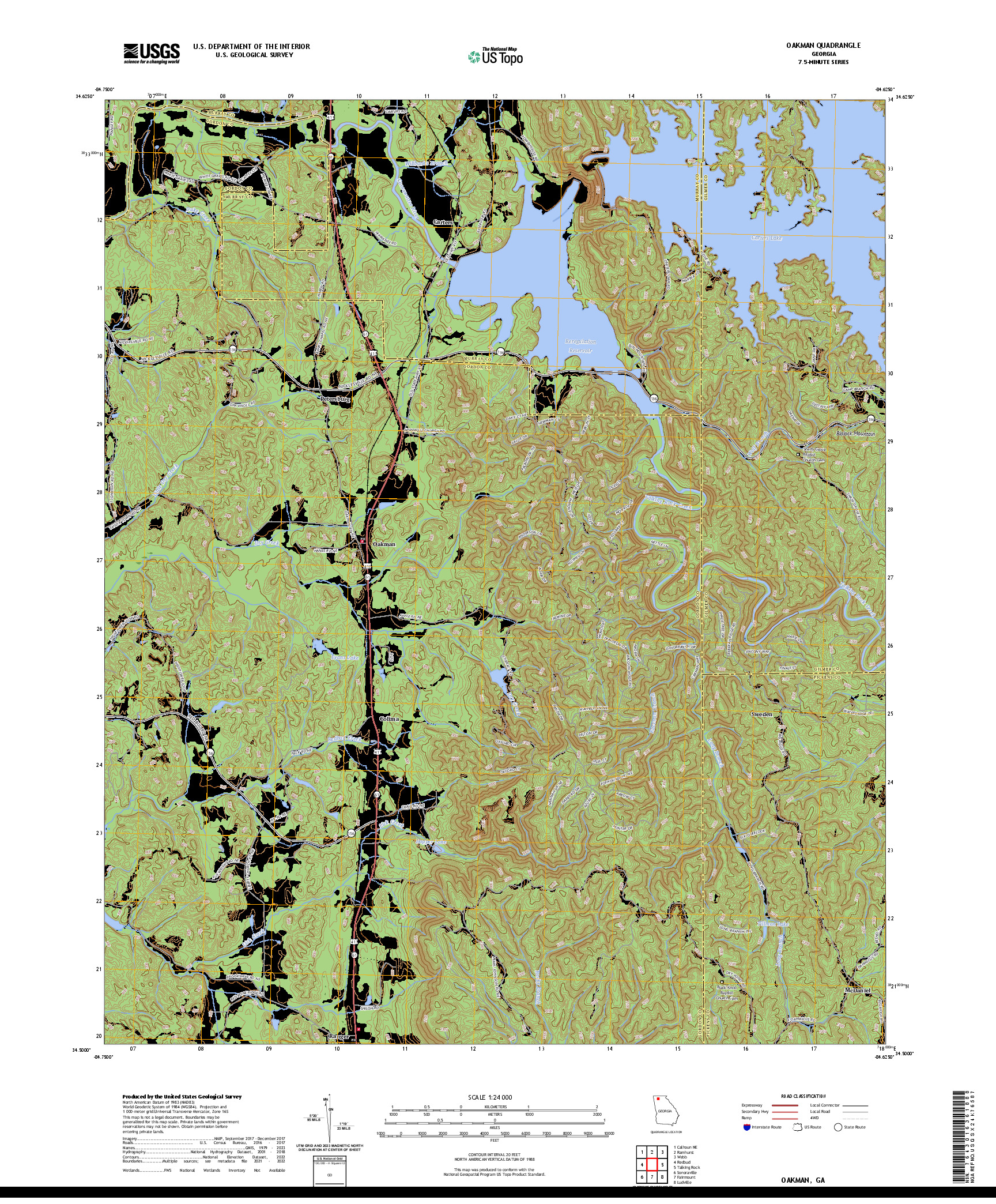 US TOPO 7.5-MINUTE MAP FOR OAKMAN, GA