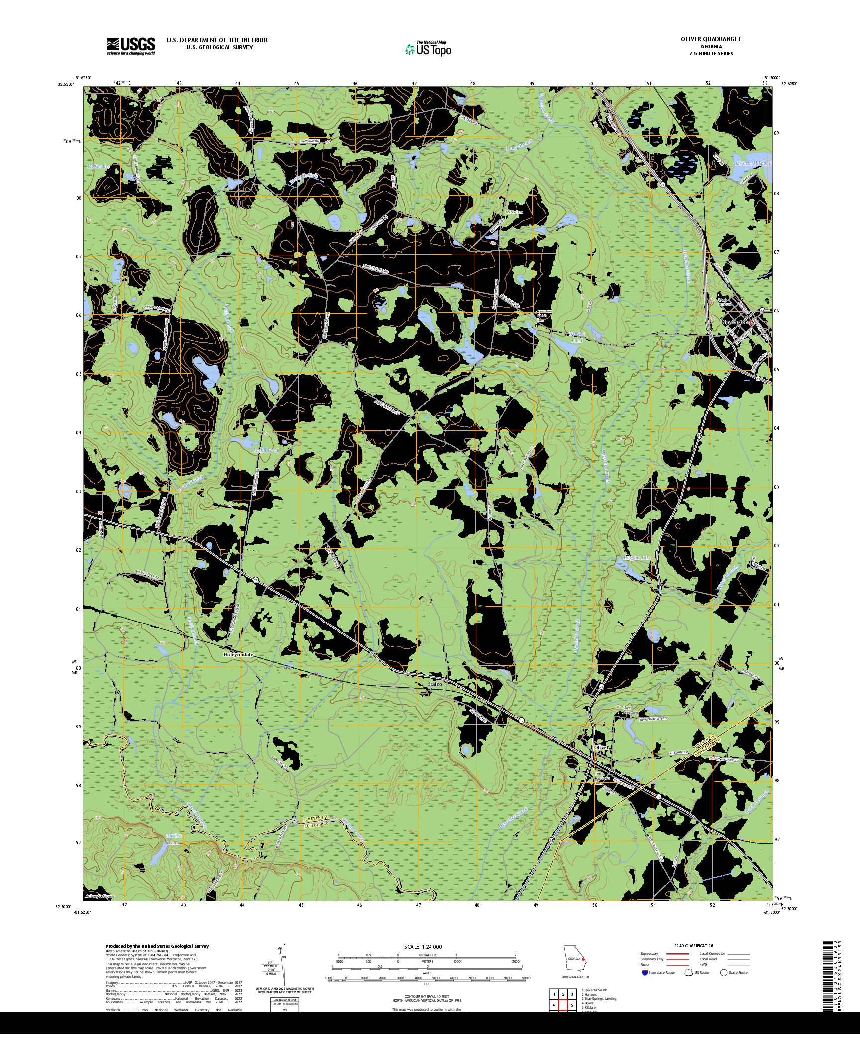 US TOPO 7.5-MINUTE MAP FOR OLIVER, GA