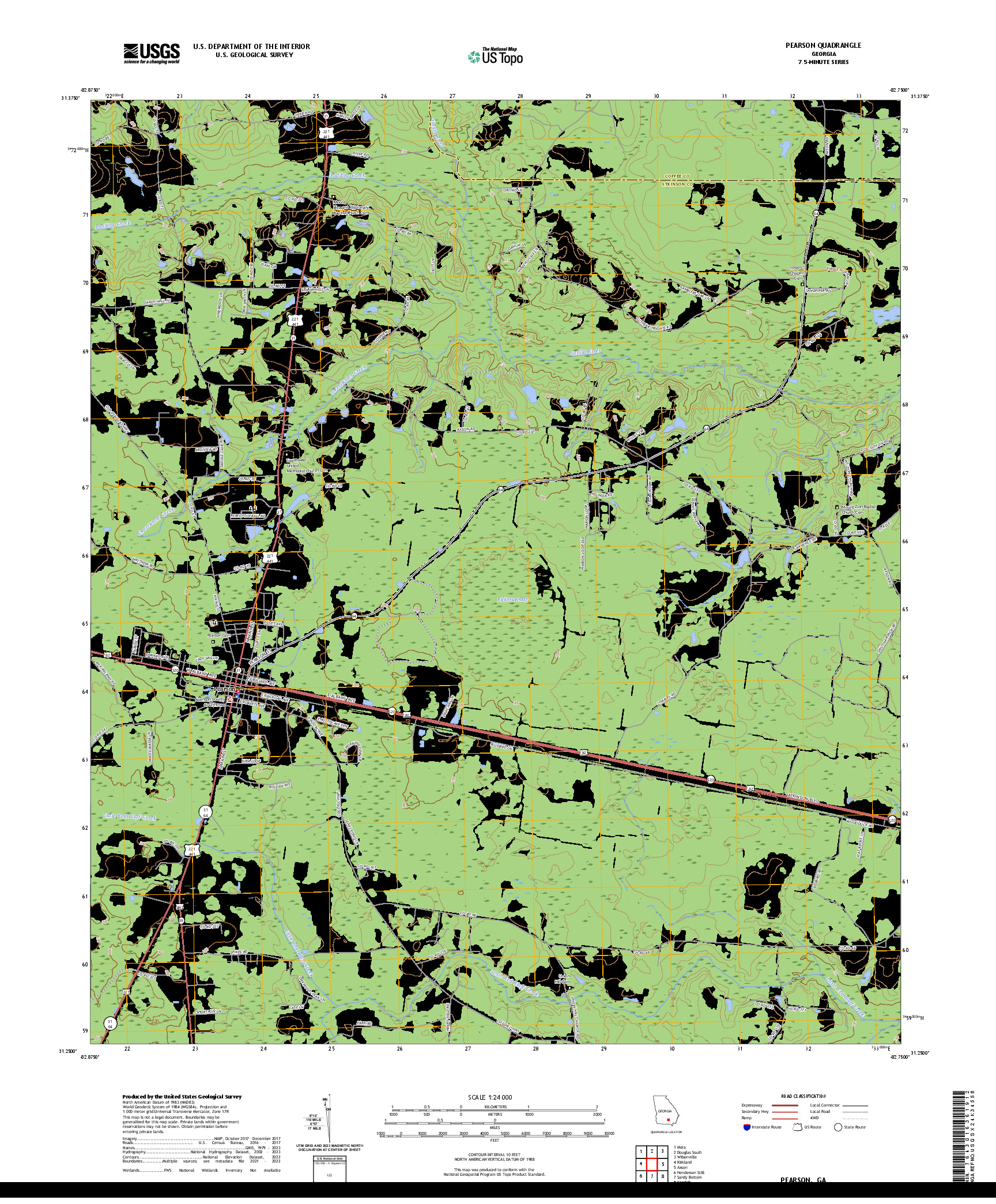 US TOPO 7.5-MINUTE MAP FOR PEARSON, GA