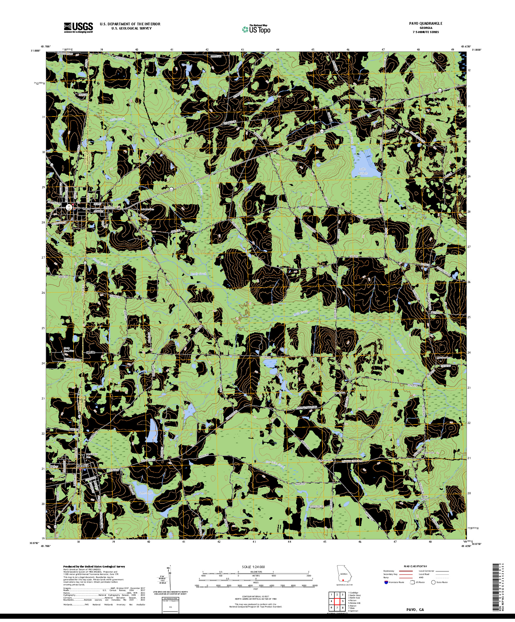 US TOPO 7.5-MINUTE MAP FOR PAVO, GA