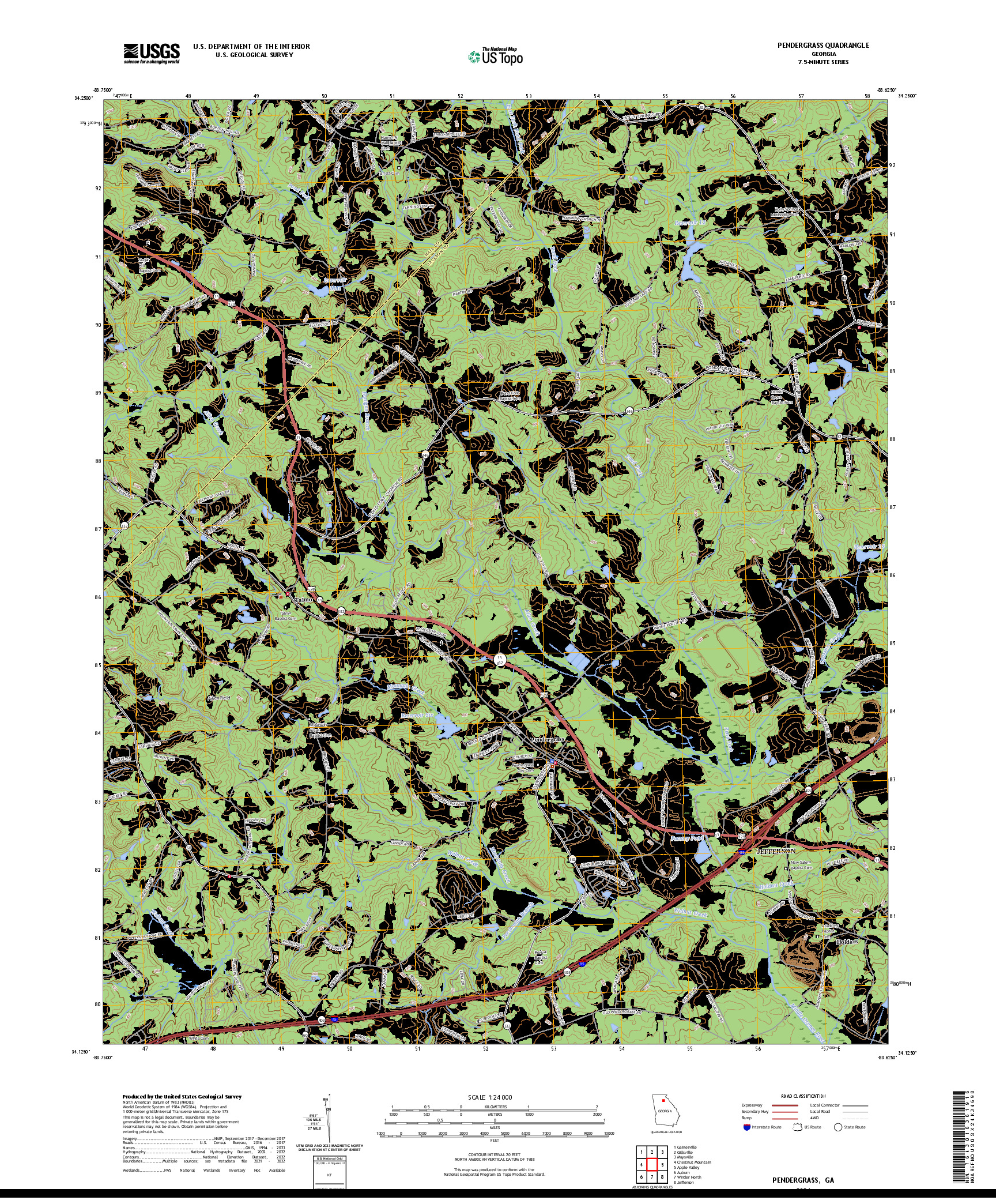 US TOPO 7.5-MINUTE MAP FOR PENDERGRASS, GA